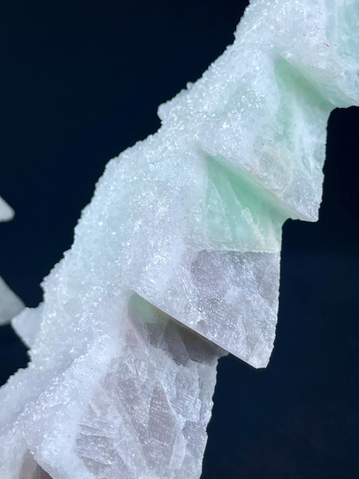 Top view of dual-color green white fluorite tree sculpture