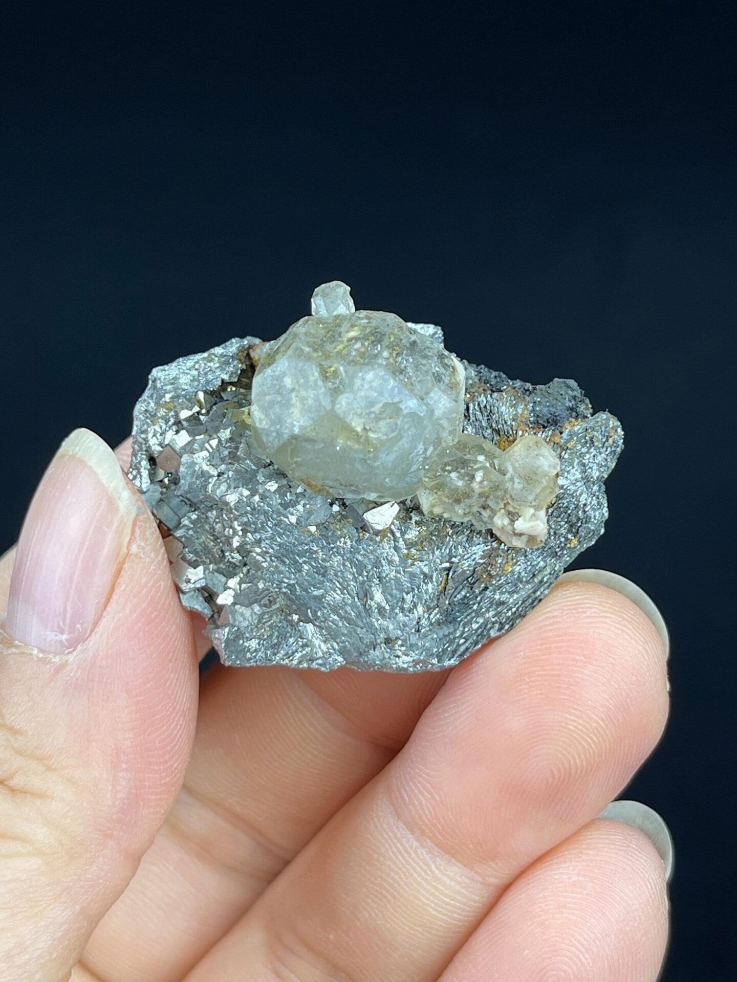 Light yellow fluorite sphere on iron matrix, Inner Mongolia