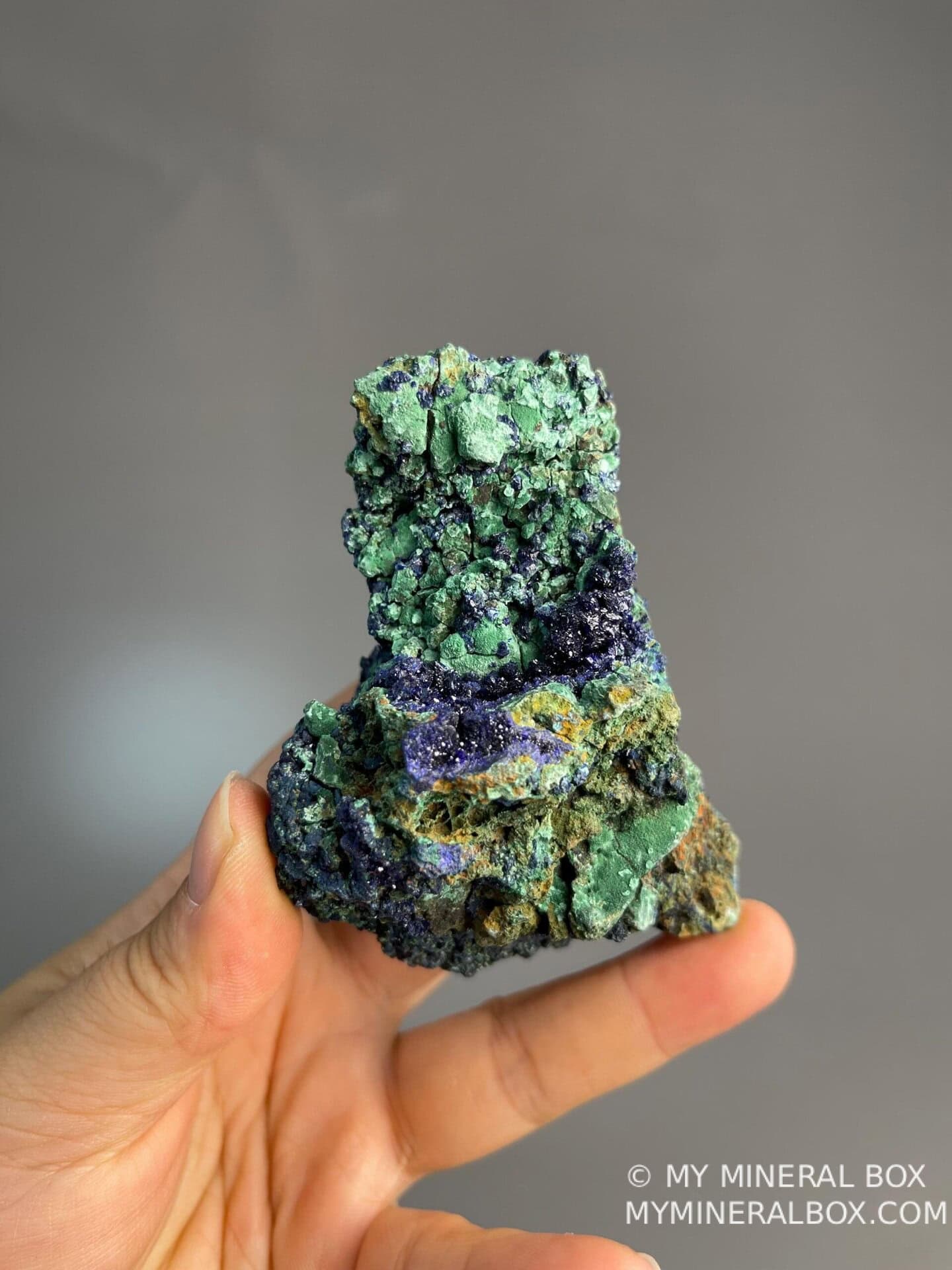 Side view of azurite malachite raw specimen from China