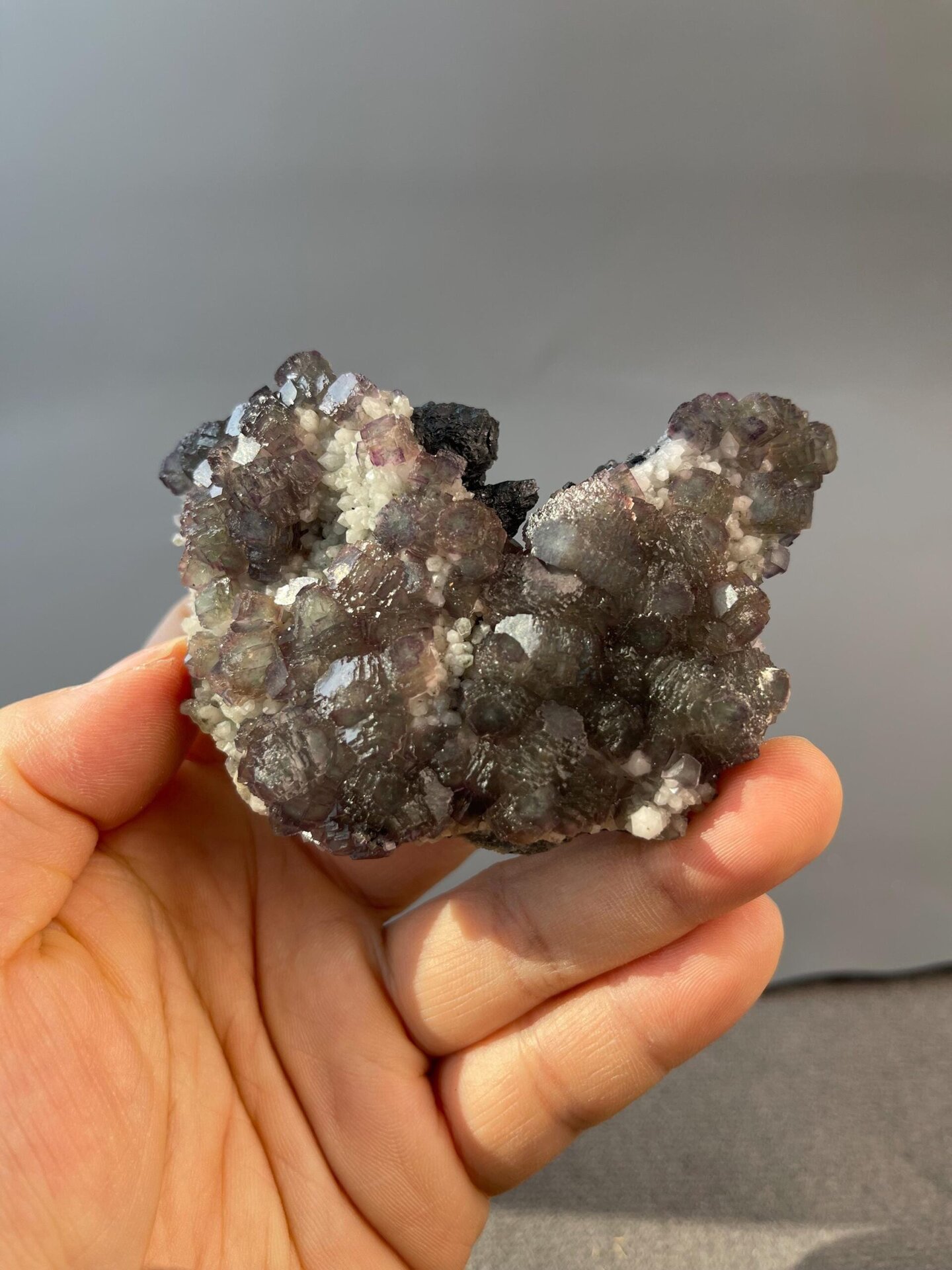 Side view of purple-green phantom fluorite, Inner Mongolia