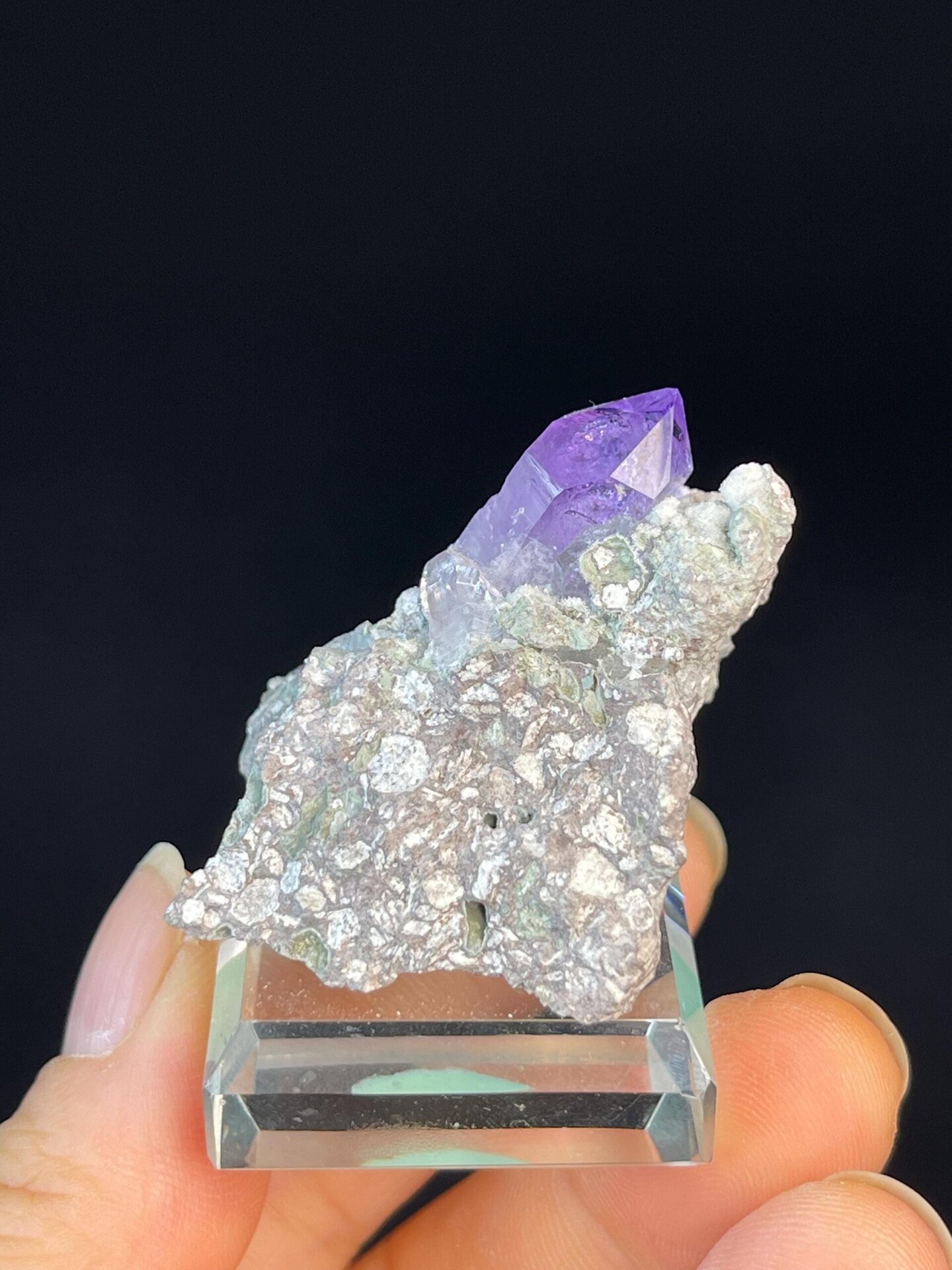 Close-up of deep purple amethyst pillar crystals from Brazil