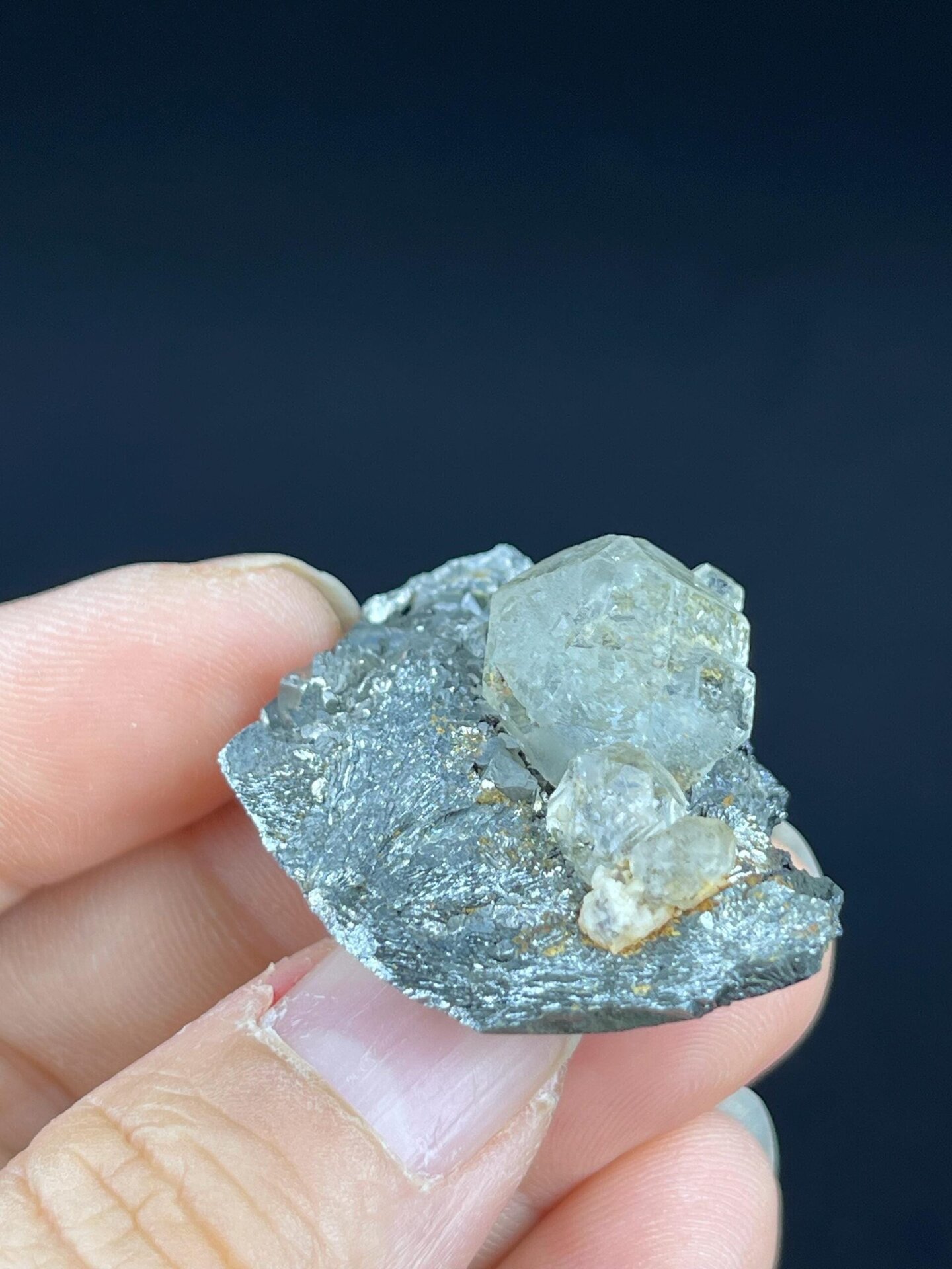 Unusual fluorite sphere and iron ore combination, Mongolia