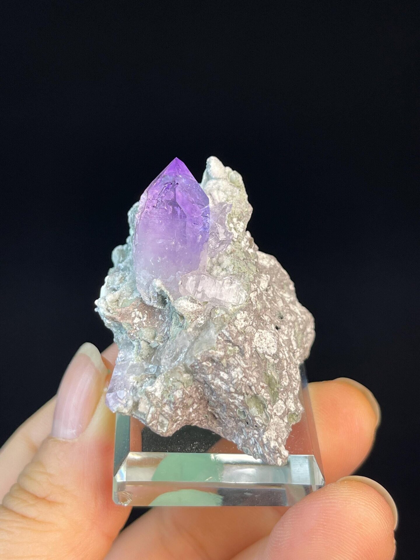 Scale view of 1.5x1.25x1.2 in amethyst cluster, Brazil