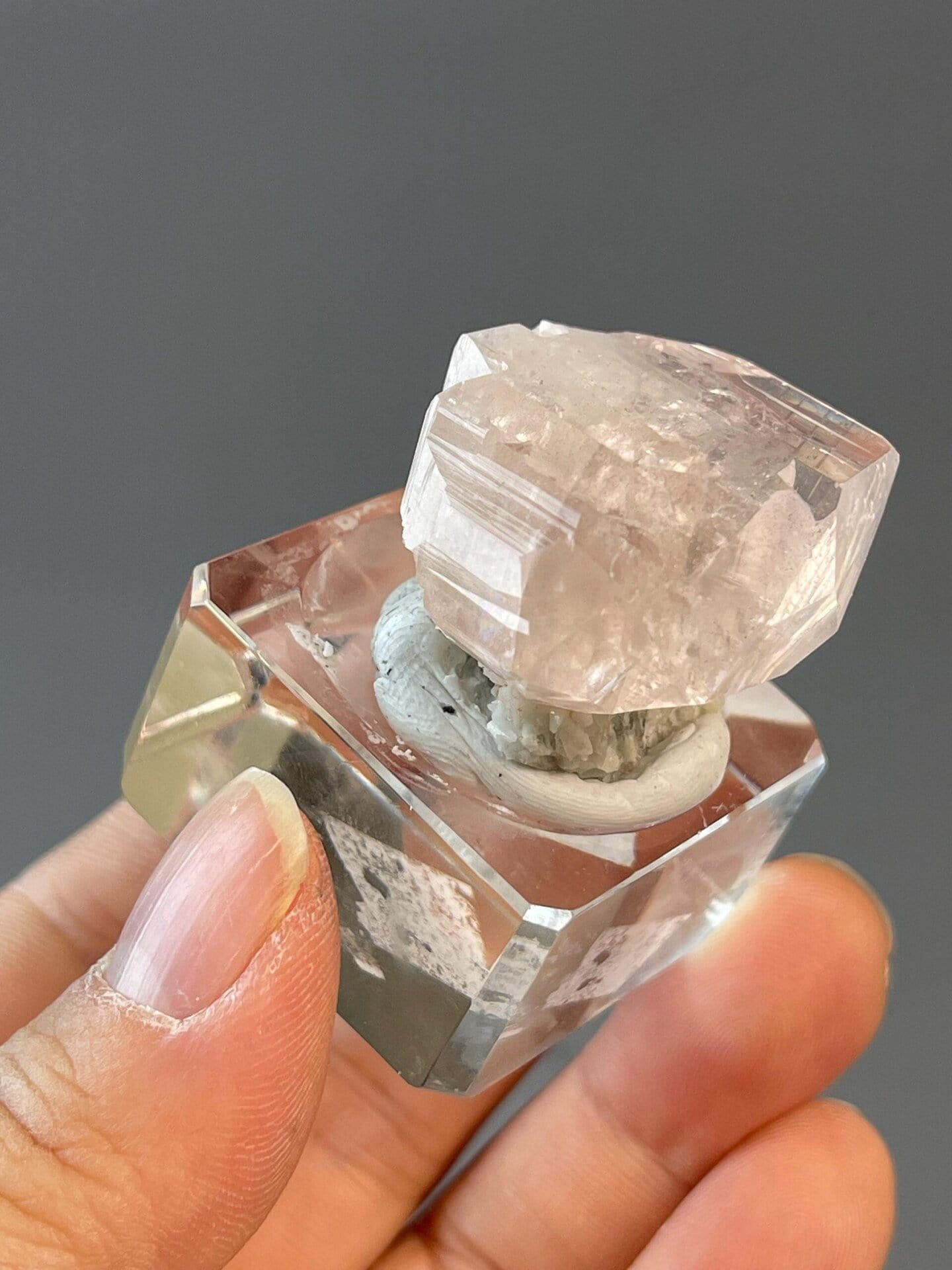 Top view of pink fluorescent calcite from Hubei