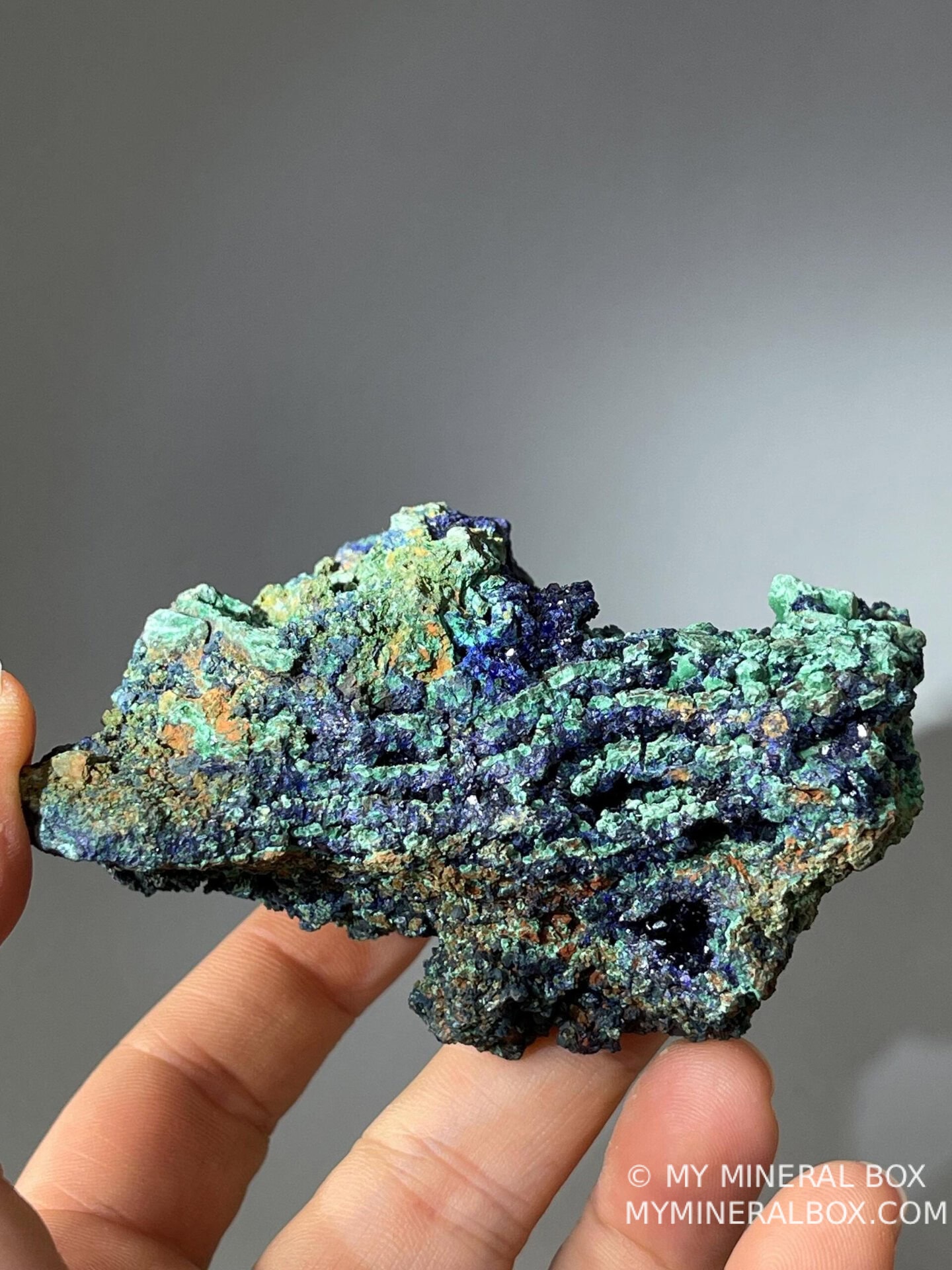 Top view of azurite and malachite specimen from China