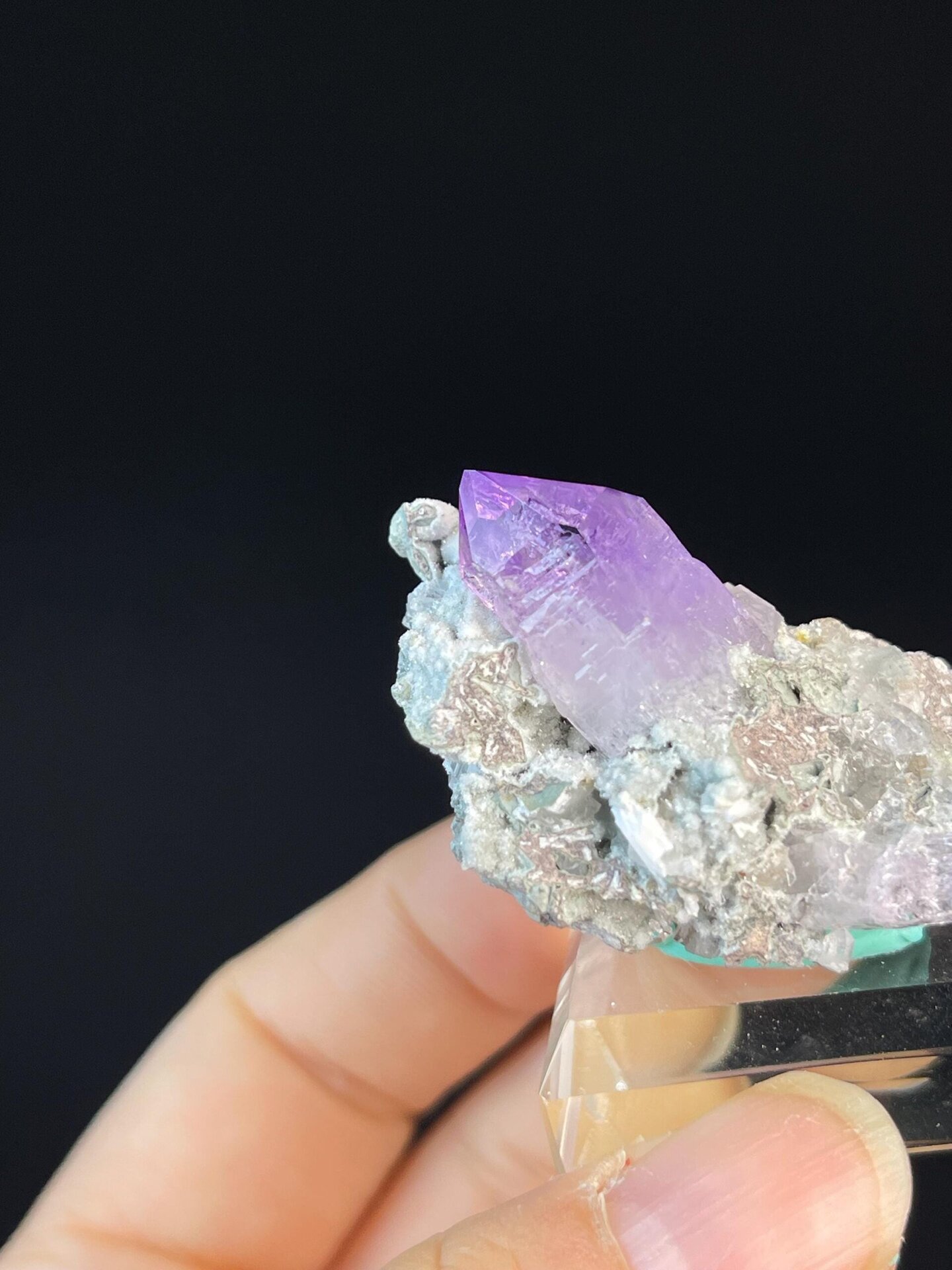 Top view of deep purple amethyst crystal cluster, Brazil