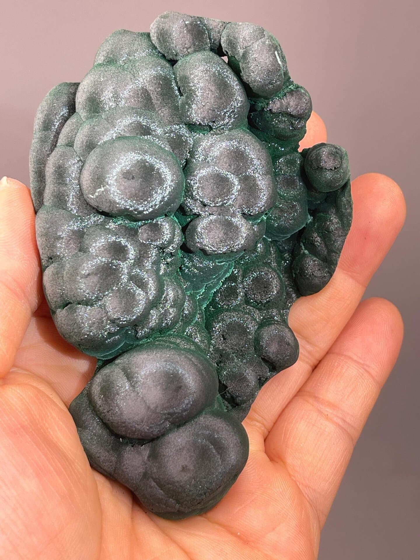 Dense emerald-green malachite botryoidal formations