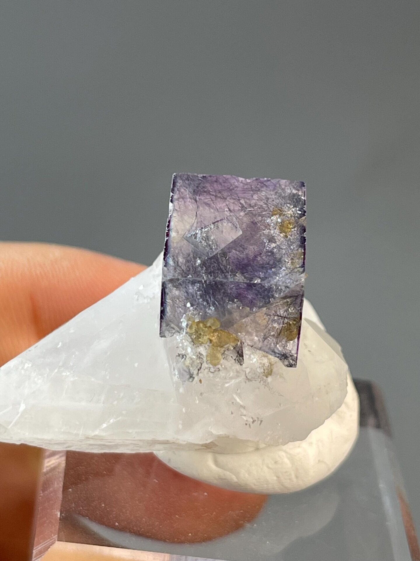 Purple phantom fluorite twin with vitreous luster