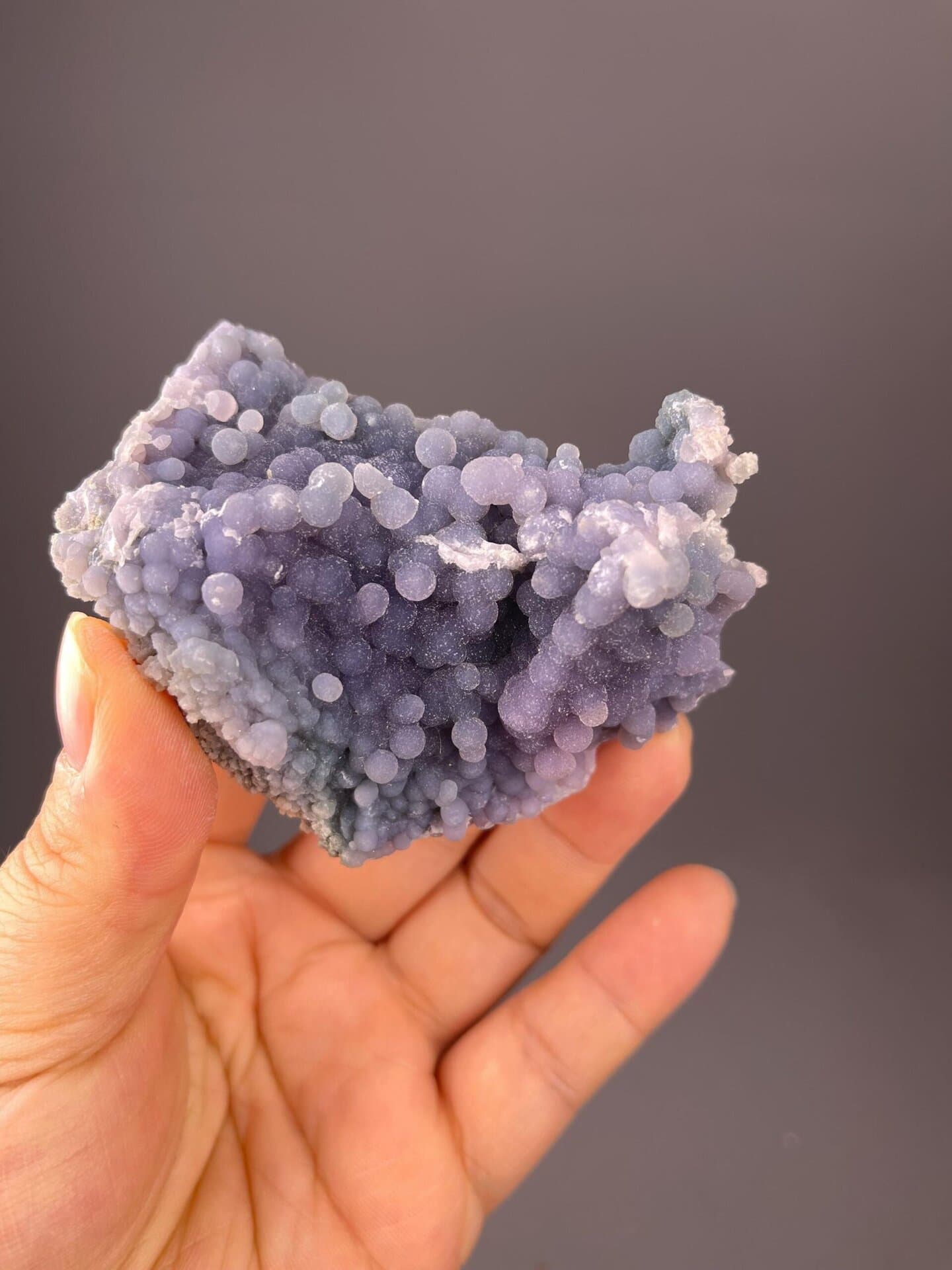 Side view of lavender violet grape agate, Indonesia