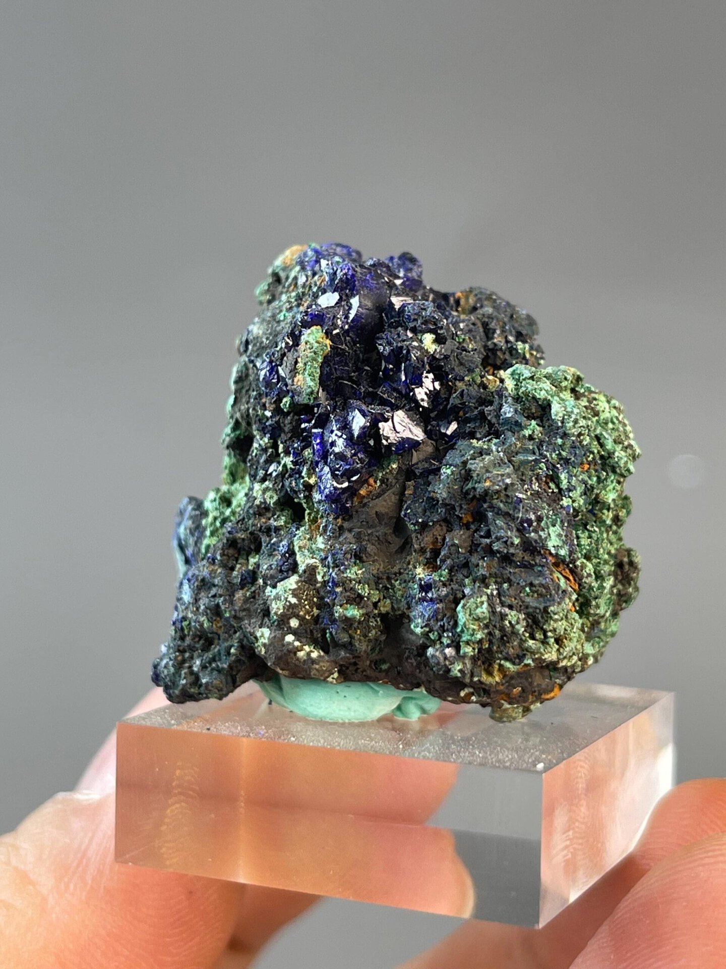Close-up of chalcopyrite surface showing oxidation colors