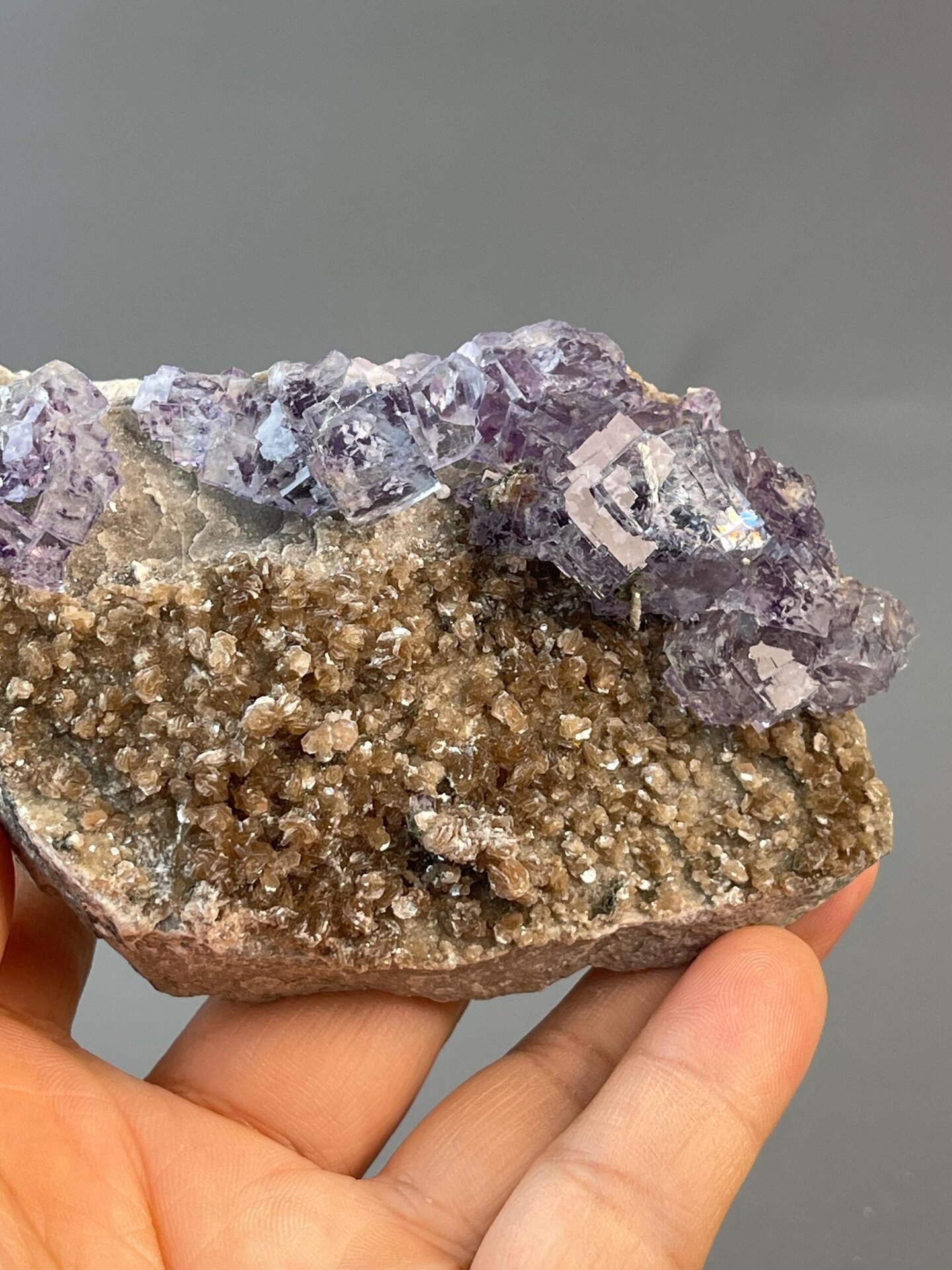 Fluorite CaF2 isometric purple phantoms on mica, Hunan