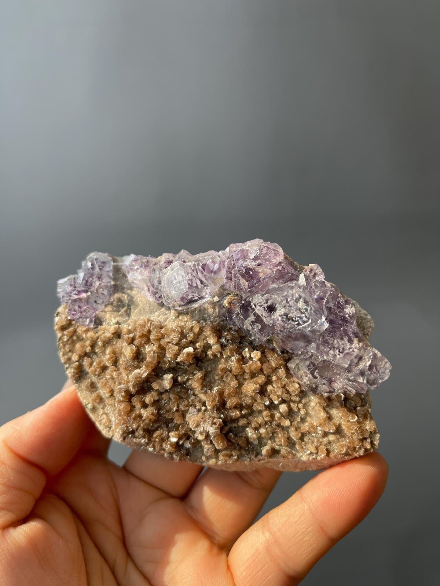 Top view of purple phantom fluorite on mica, Hunan