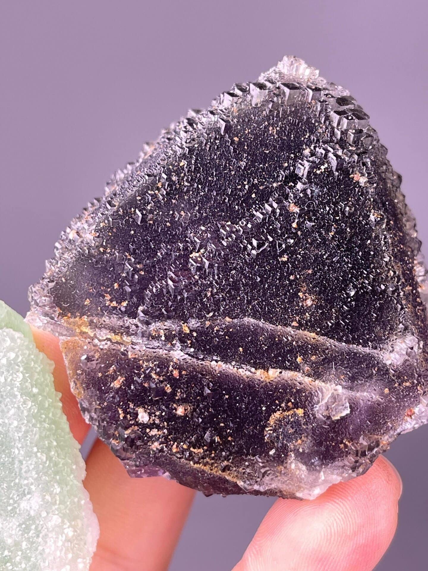 Side view of sugar-coated fluorite pair, Fujian province