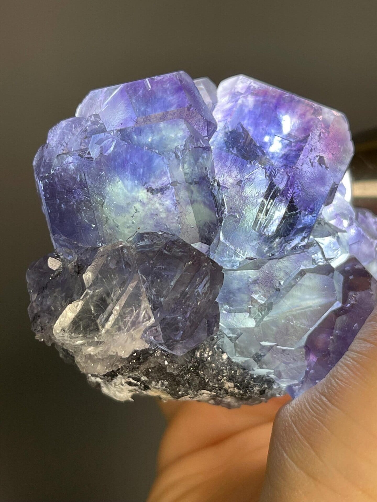 Side view of phantom fluorite cluster from Fujian, China