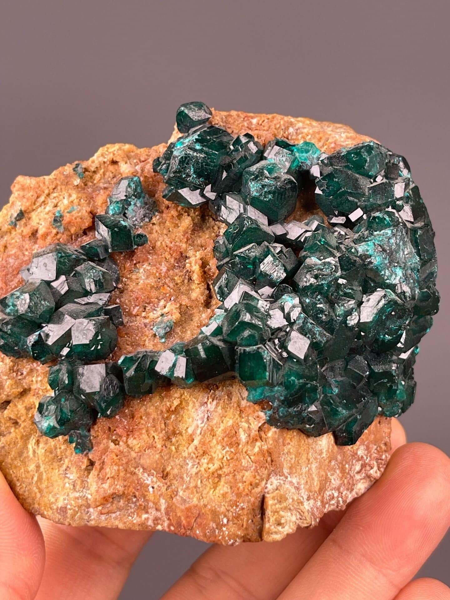Close-up of dioptase green crystal faces from Congo
