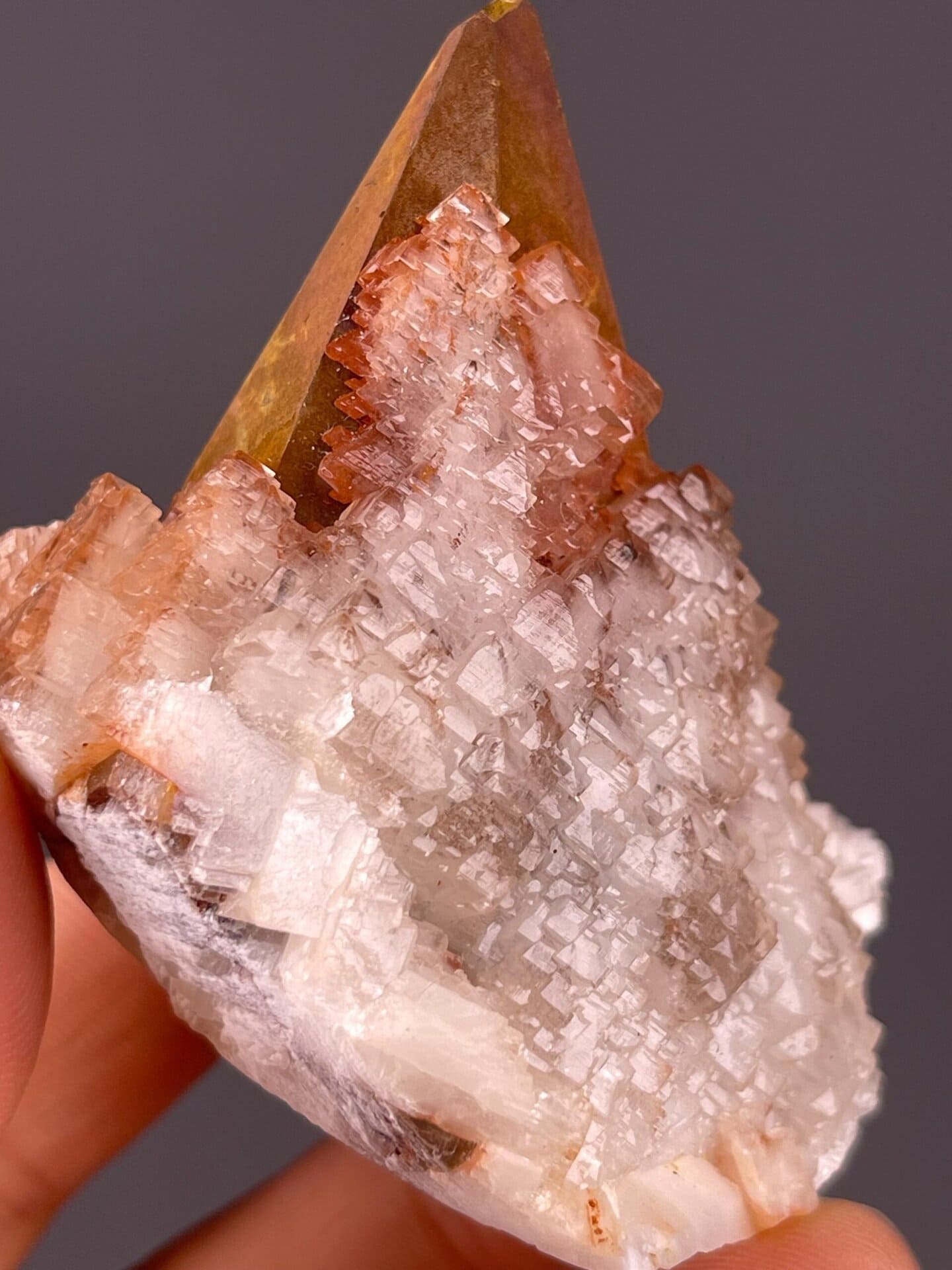Tower calcite crystal showing natural transparency, Hubei