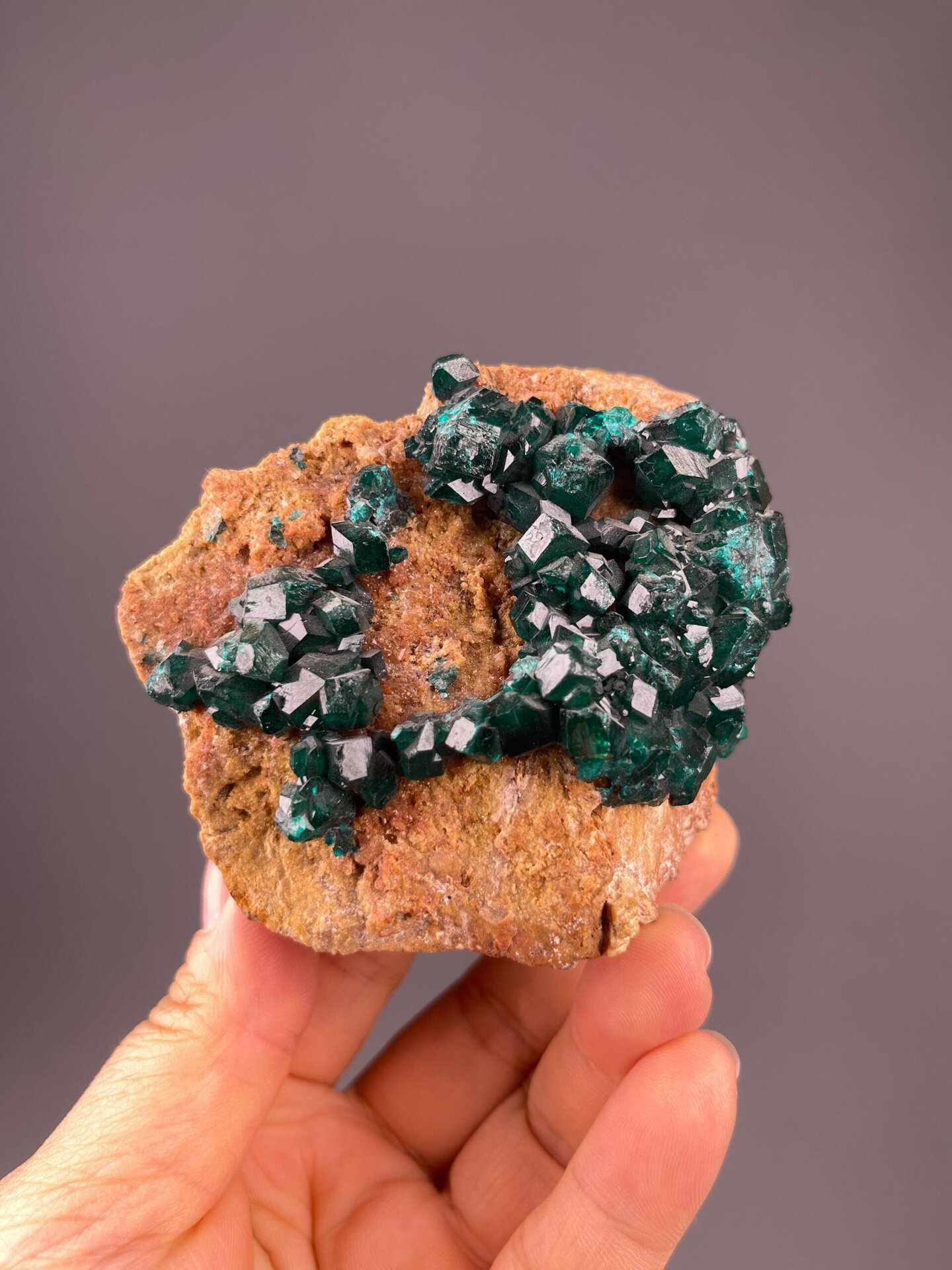 Trigonal dioptase crystals in vivid emerald green, Congo