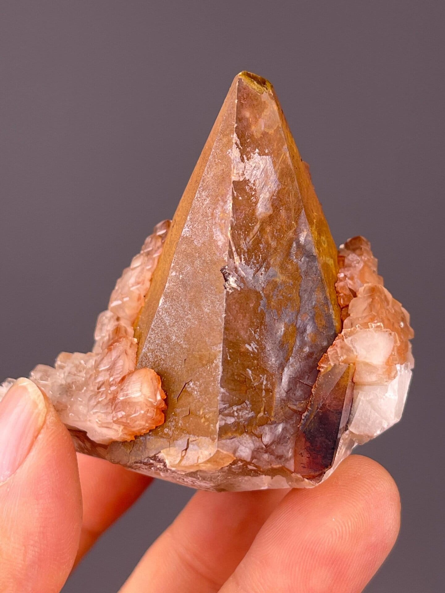 Scale view of 2.0x1.8x2.2 in calcite tower specimen