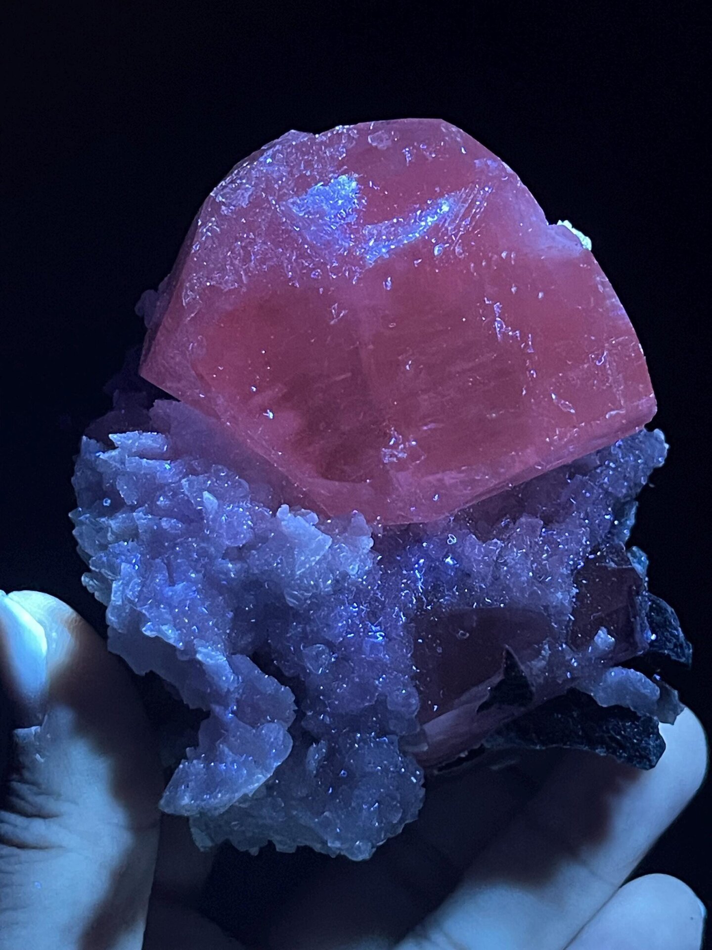 Top view of tall calcite tower on matrix, Daye, Hubei
