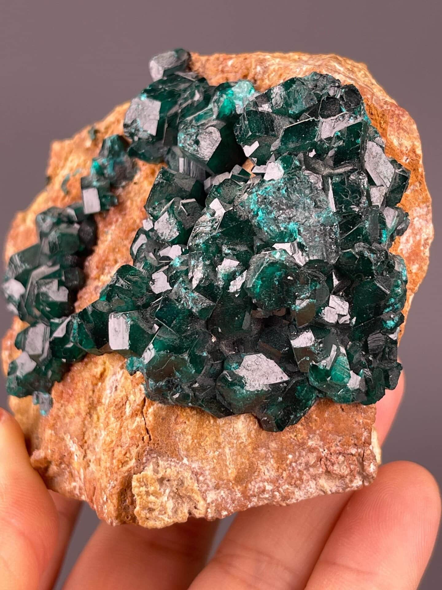 Dioptase cluster displaying characteristic vitreous luster