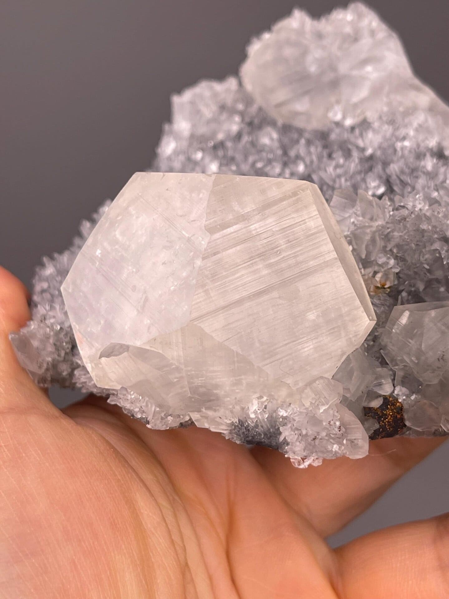 Large calcite specimen with unique triangular crystal form