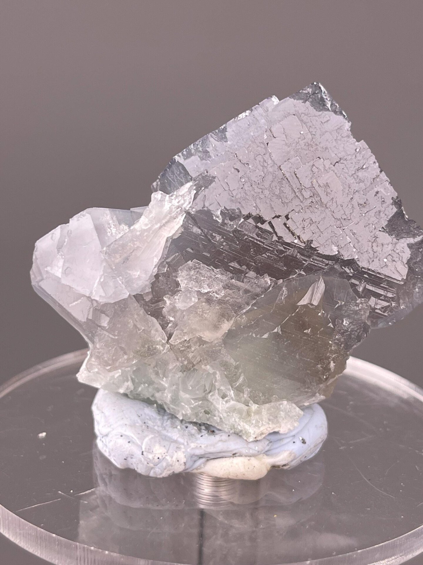 Side view of etched fluorite cube Fujian specimen