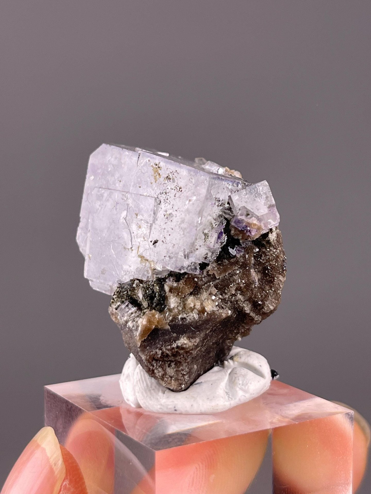Side view of phantom fluorite cassiterite matrix