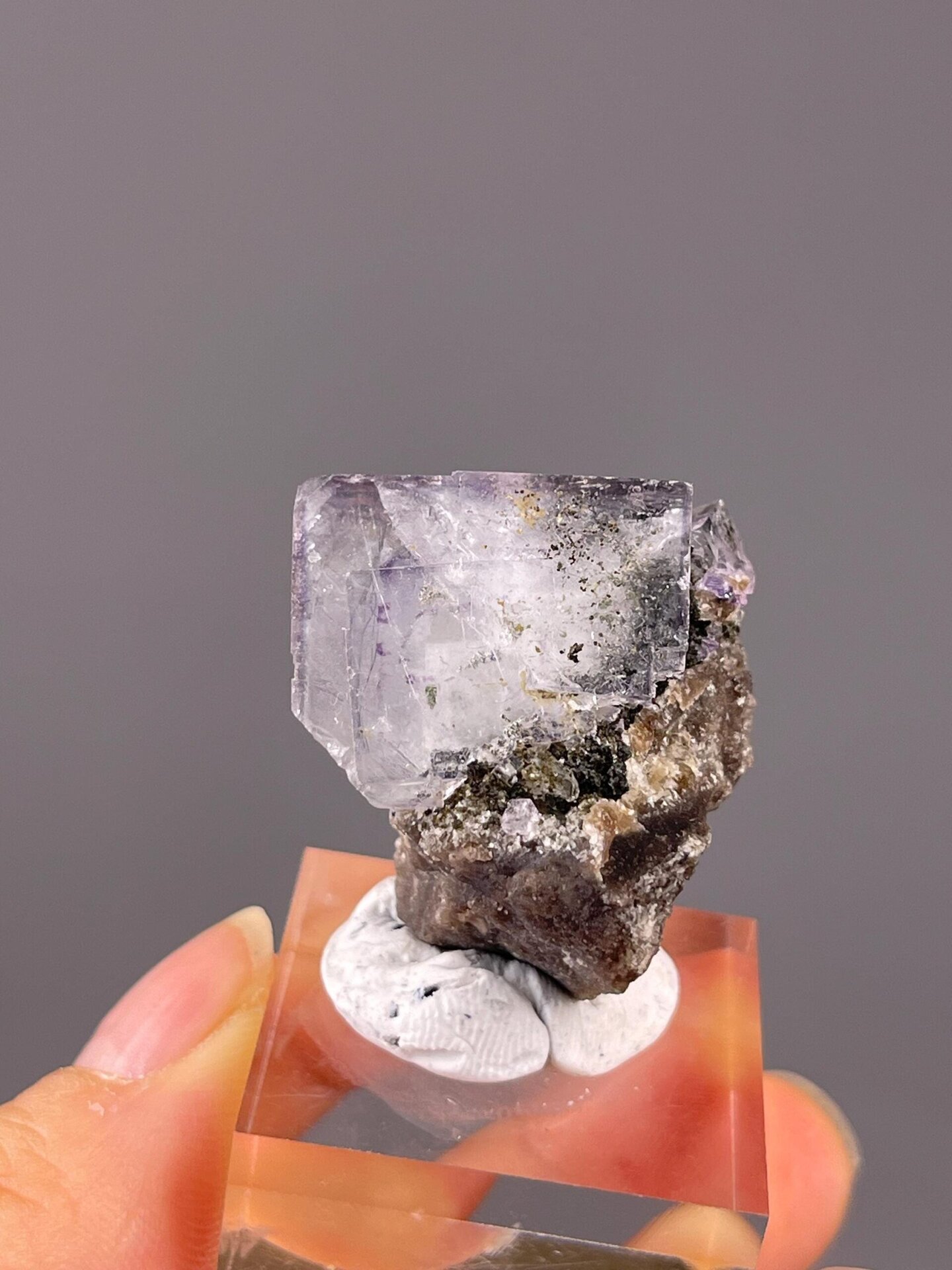 Top view of fluorite with phantom on cassiterite