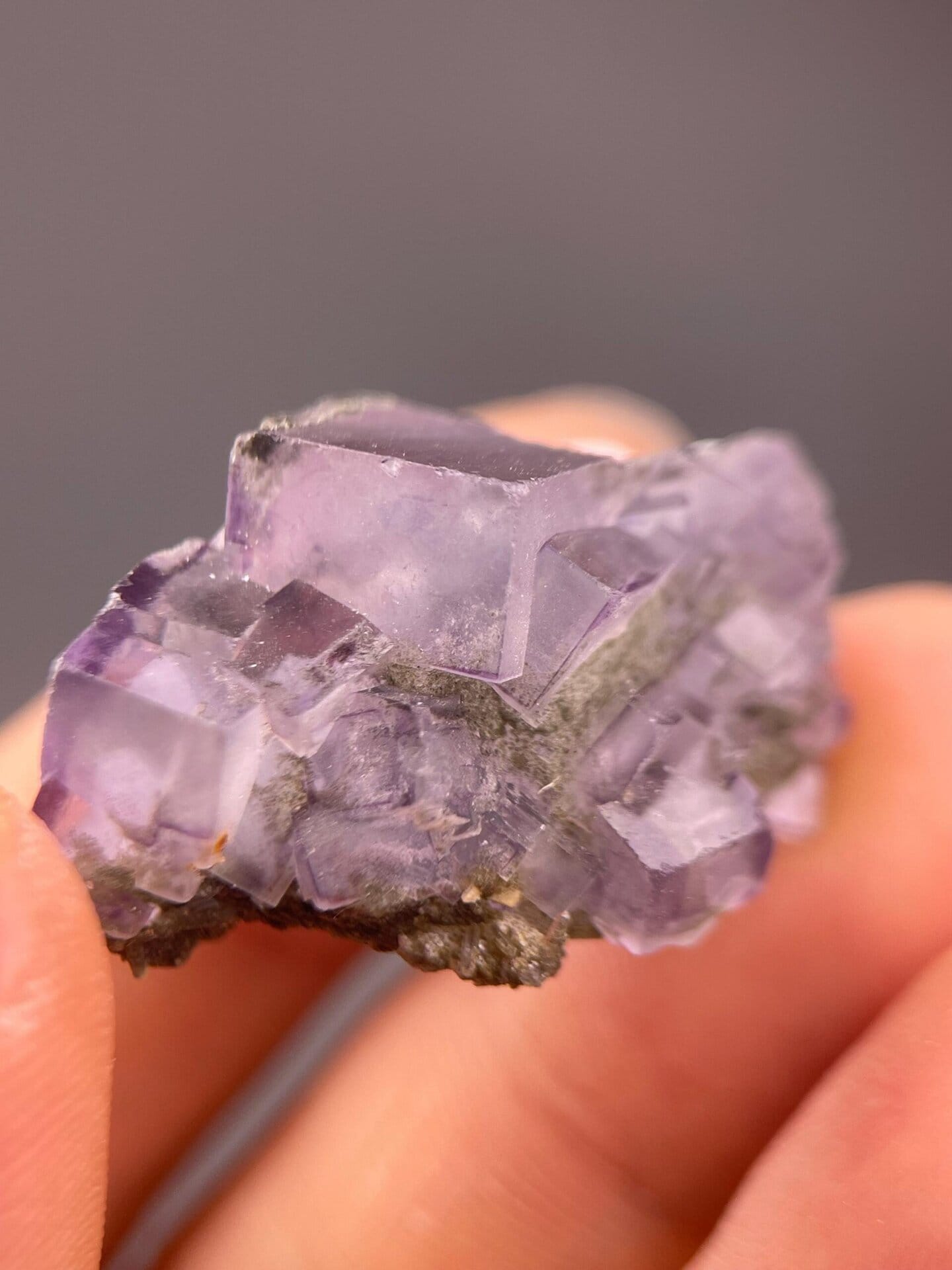 Purple fluorite cubic crystal habit close-up from set