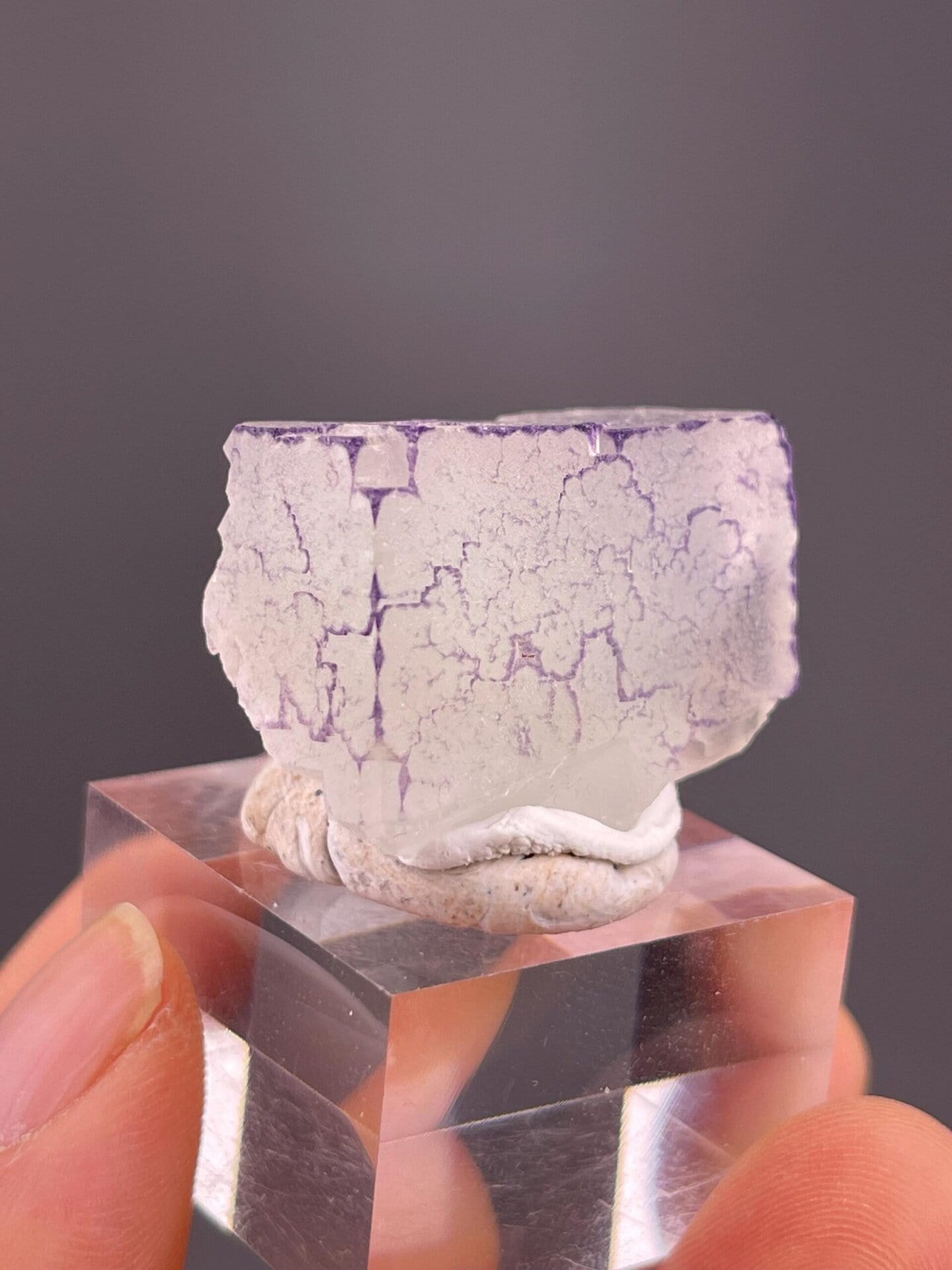 Angled view of fluorite with purple zonal accents