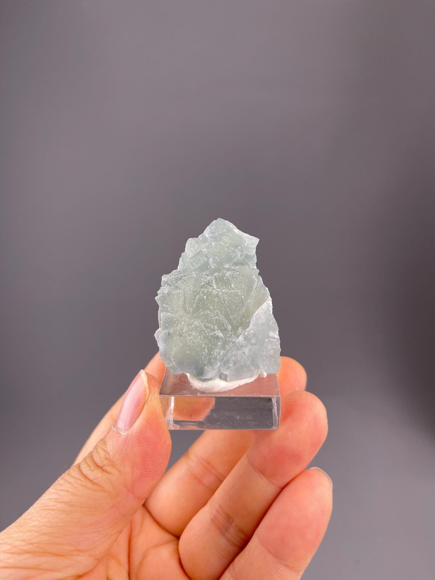Close-up of sugary surface texture on green fluorite