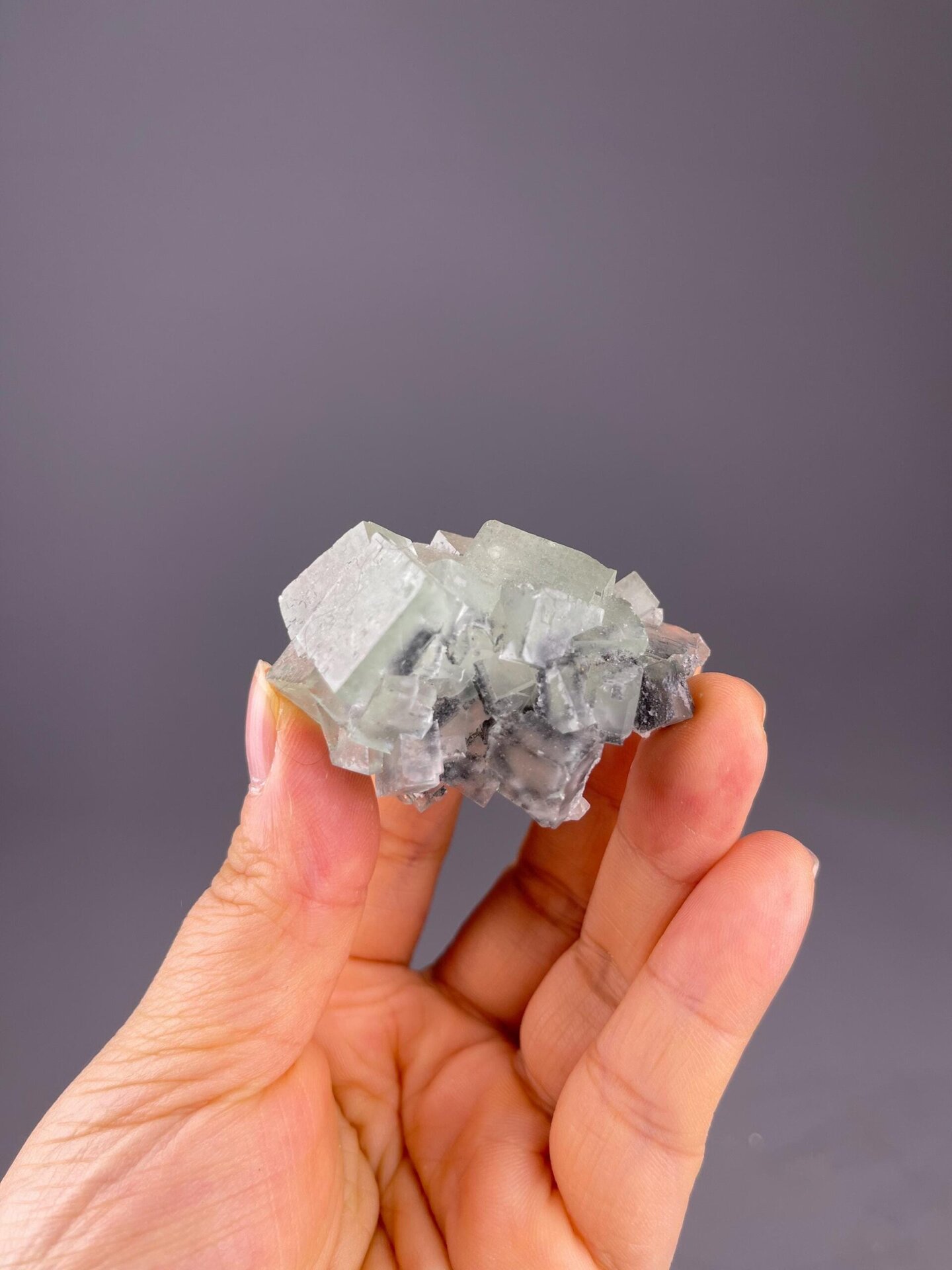 Close-up of green fluorite crystal faces
