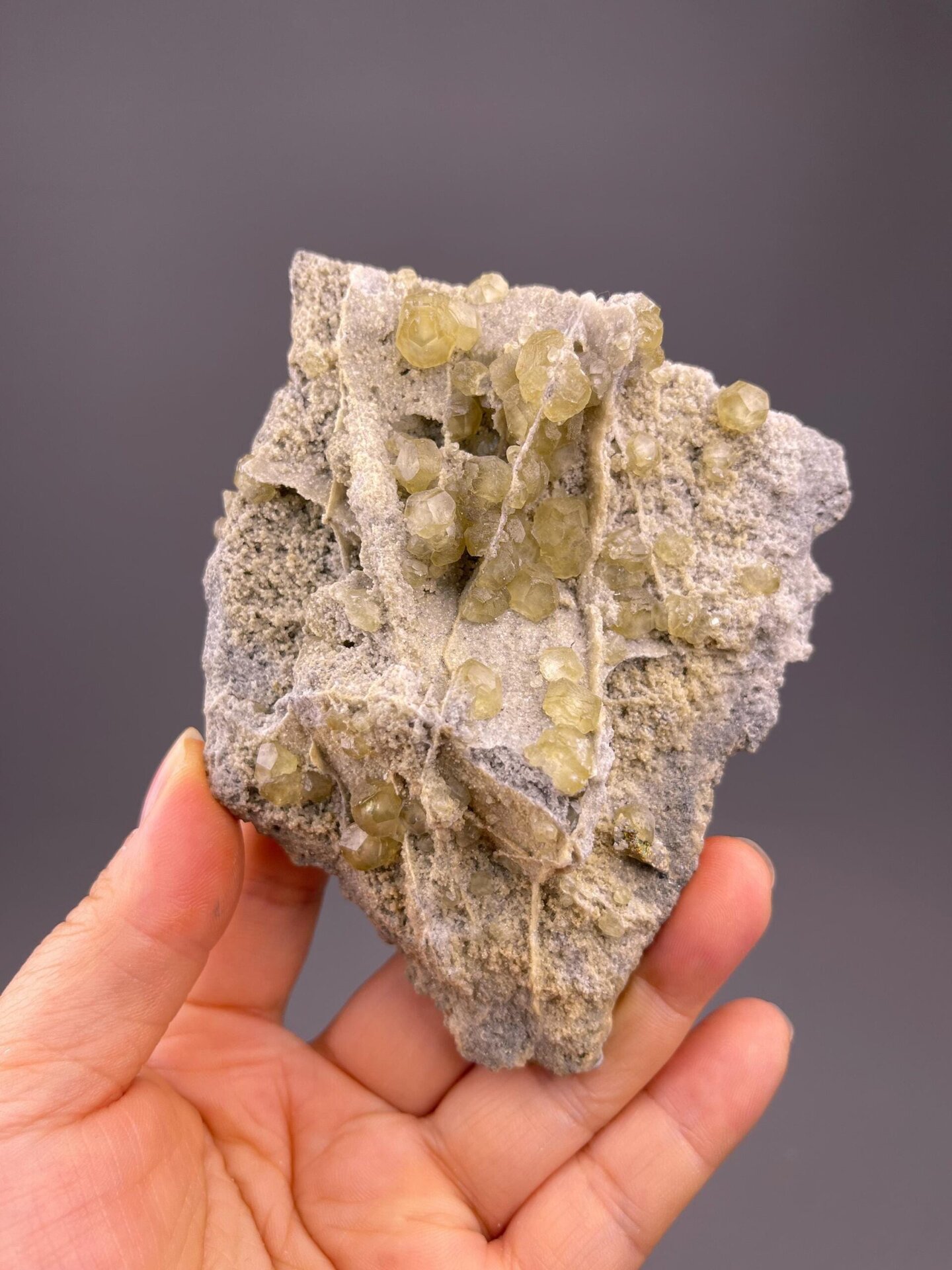 Close-up of intergrown yellow calcite crystals