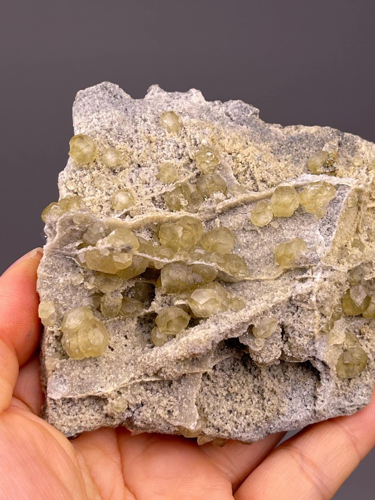 Top view of yellow calcite crystal cluster
