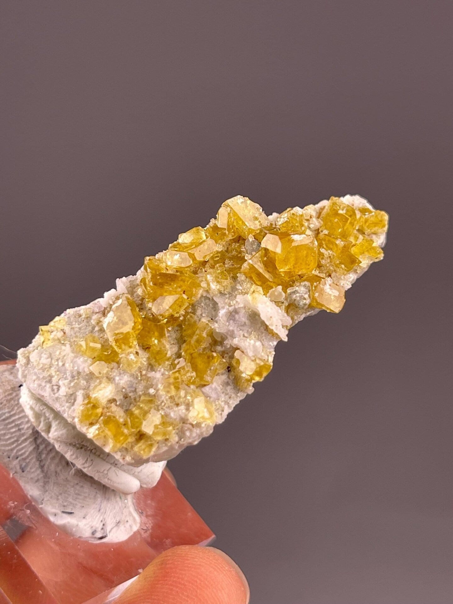 Full view of yellow fluorite cubic cluster