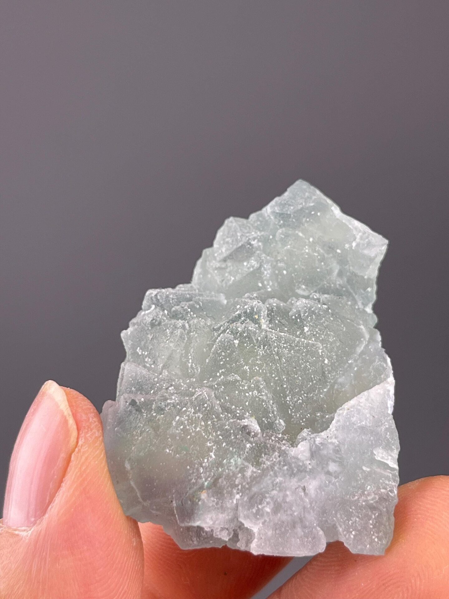 Angled view of green fluorite sugary surface Fujian