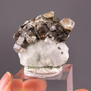Green Fluorite Cluster - Sugar Quartz Druse and Calcite Accents - Fujian, China - Skarn Veins Specimen