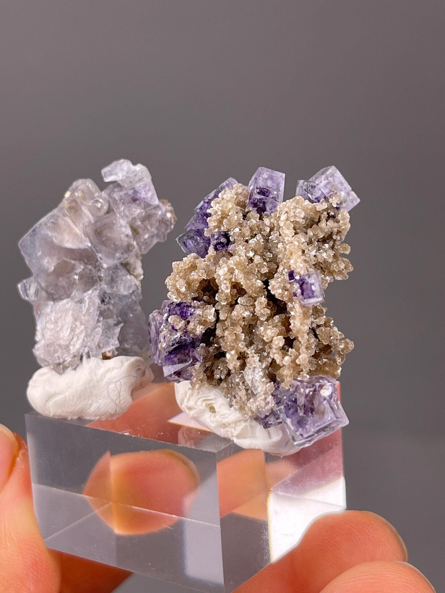 Distinct color zoning in fluorite crystal detail