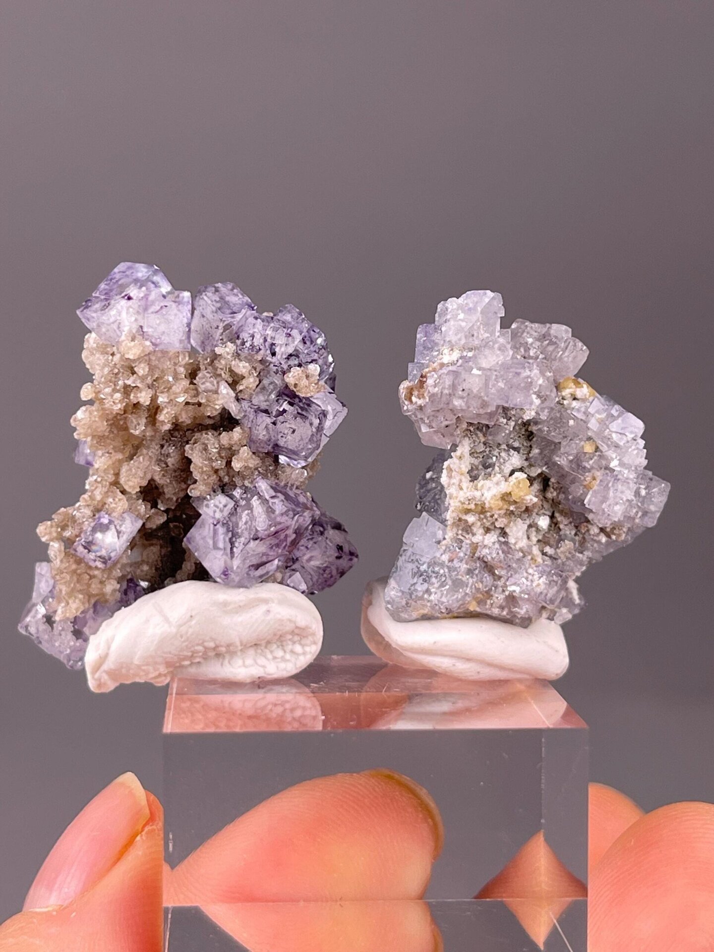 Fluorite set specimens arranged on white background
