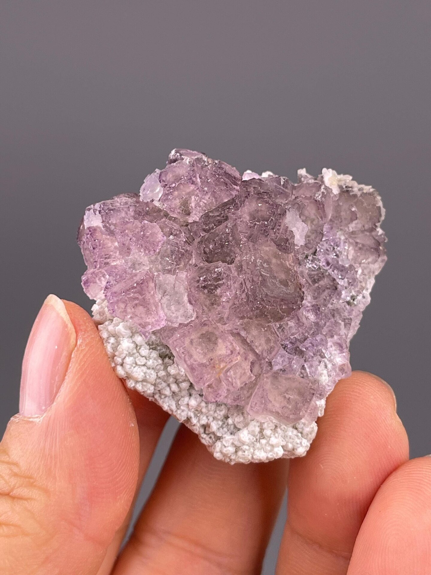 Purple fluorite elongated growth close-up
