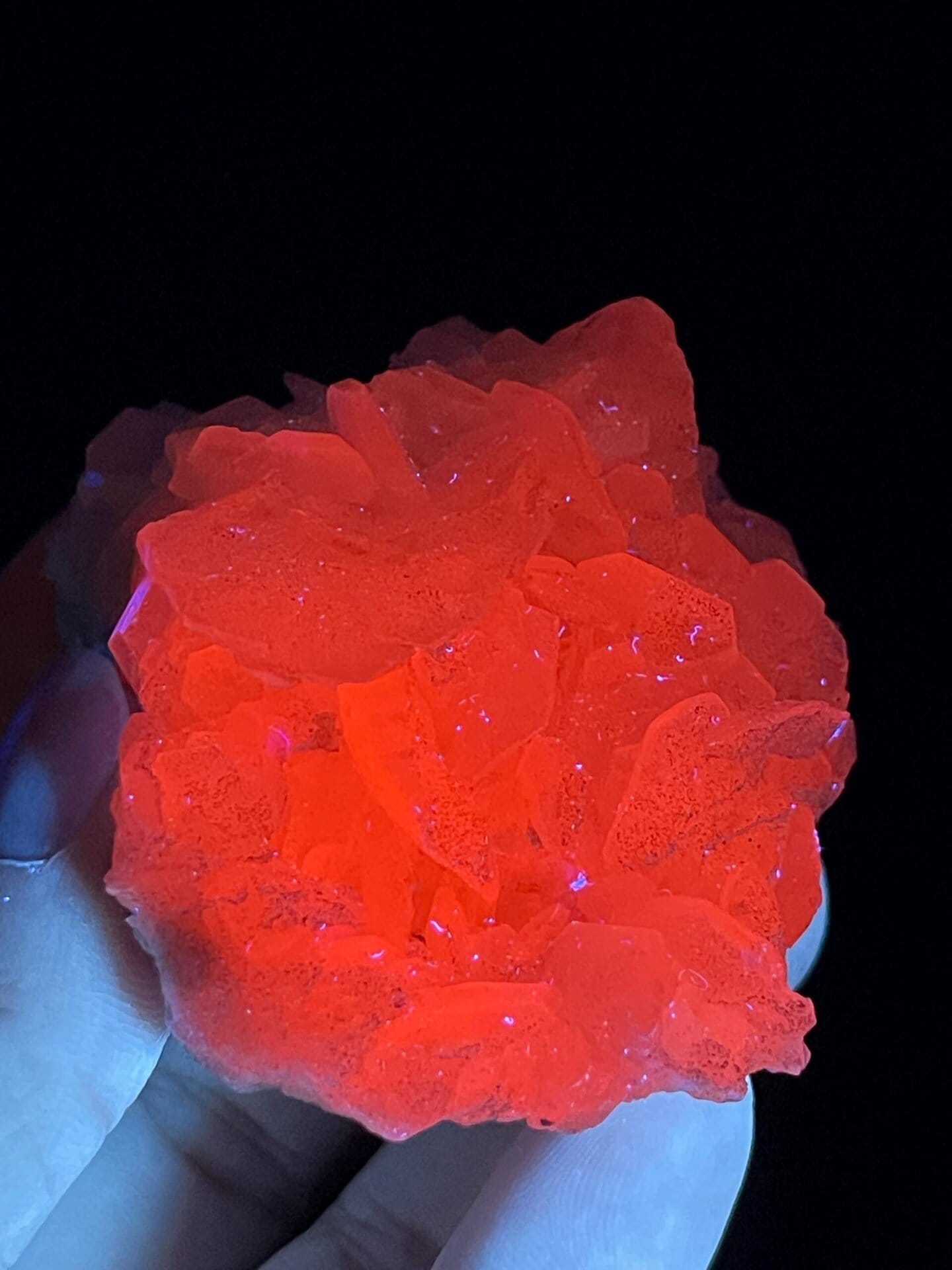 Angled view of white calcite petal cluster