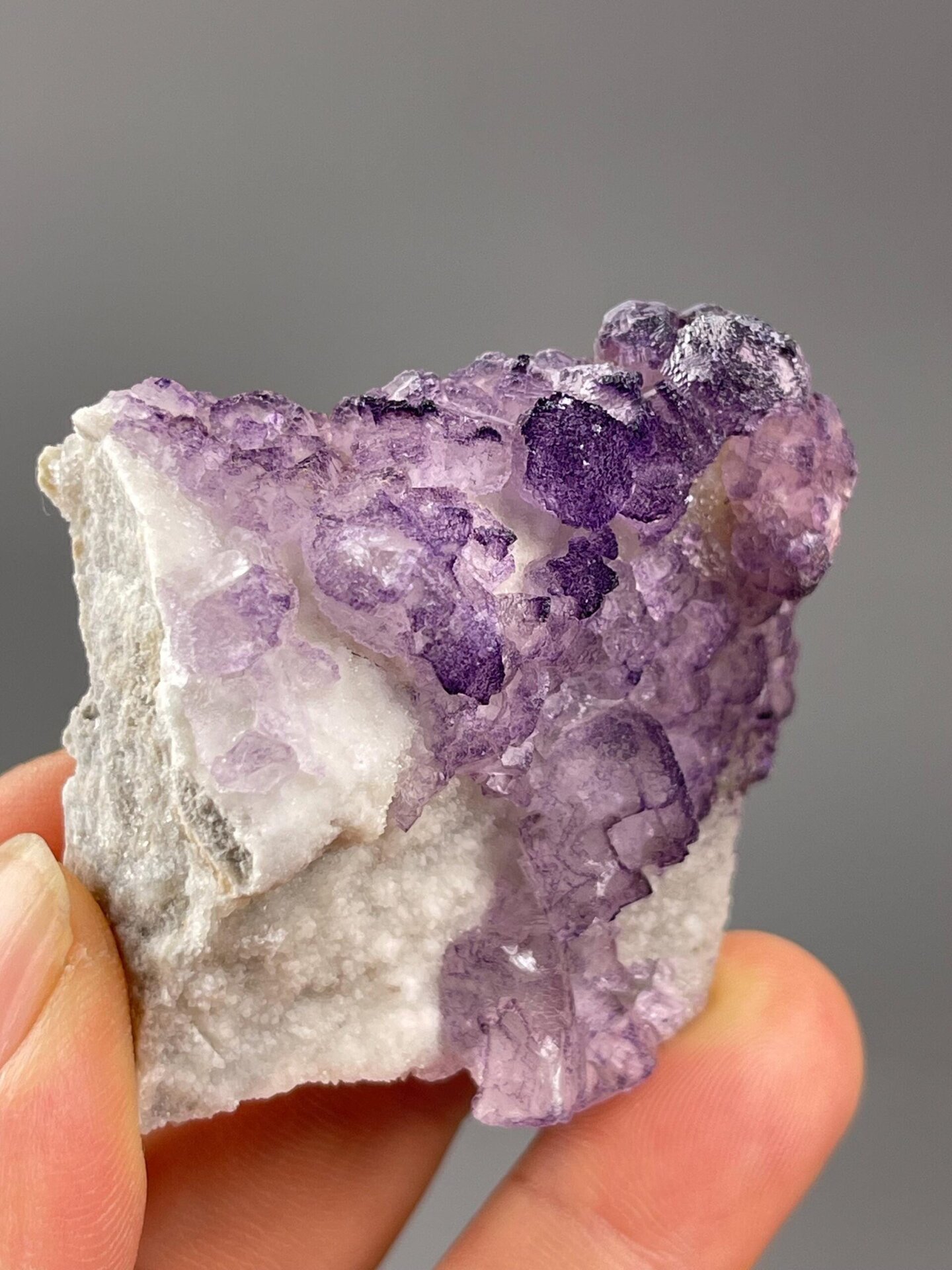 Purple fluorite geometric growth pattern Guizhou front view