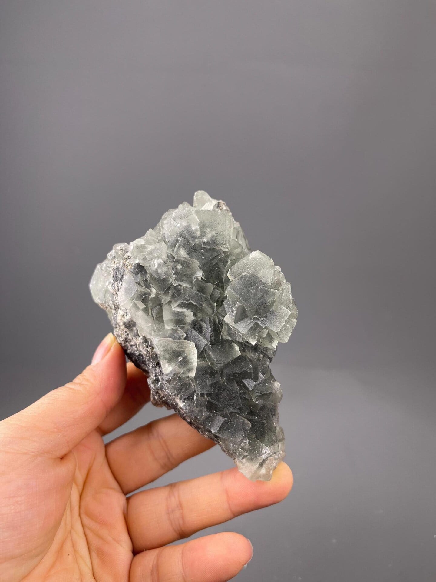 Green fluorite cluster side profile Fujian