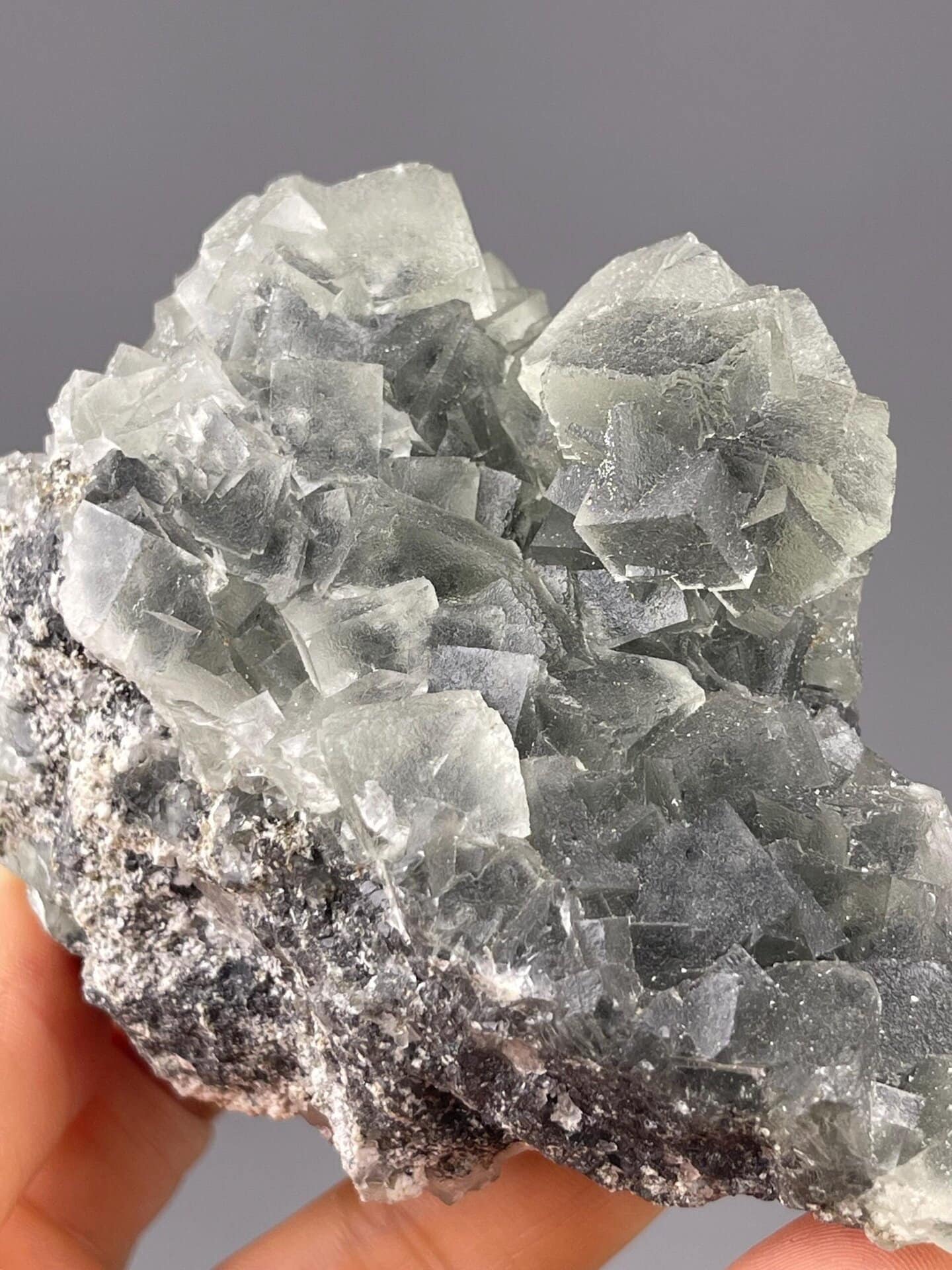 Green fluorite cluster overhead top-down view