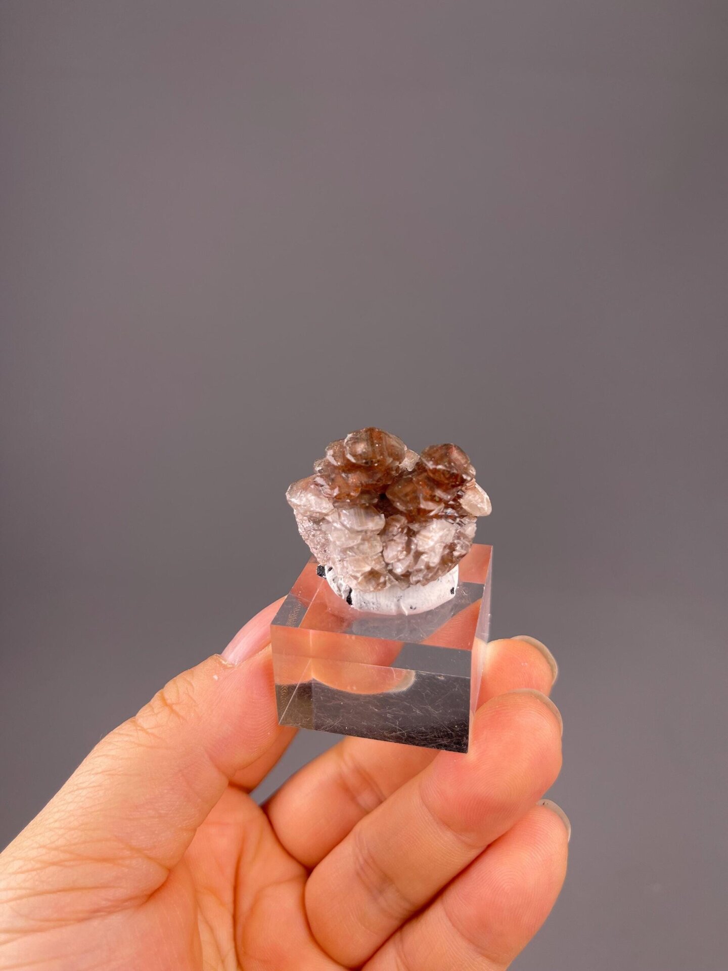 Layered red calcite steps close-up