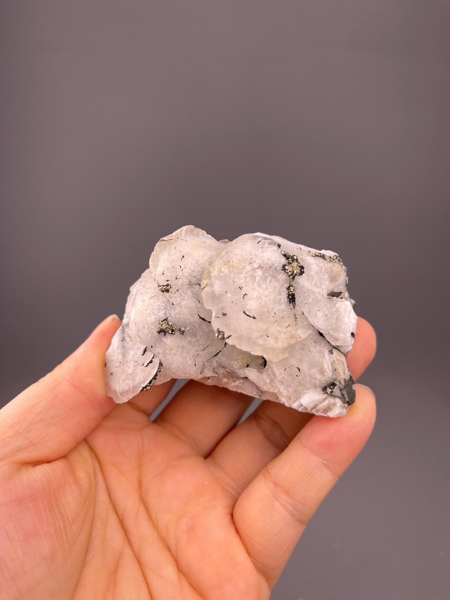 Petal calcite pyrite cluster side profile