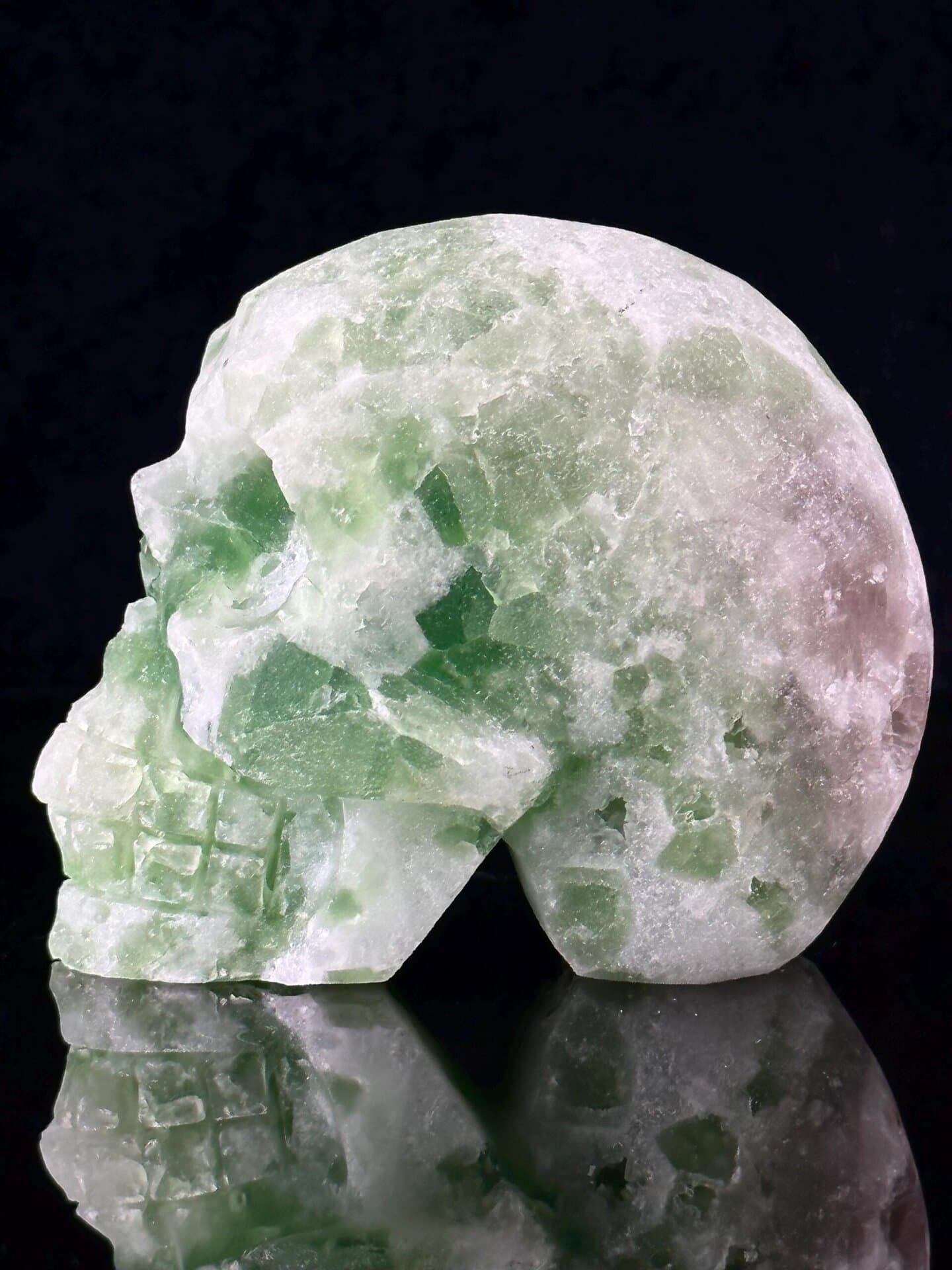 Fluorite skull side profile carved gemstone