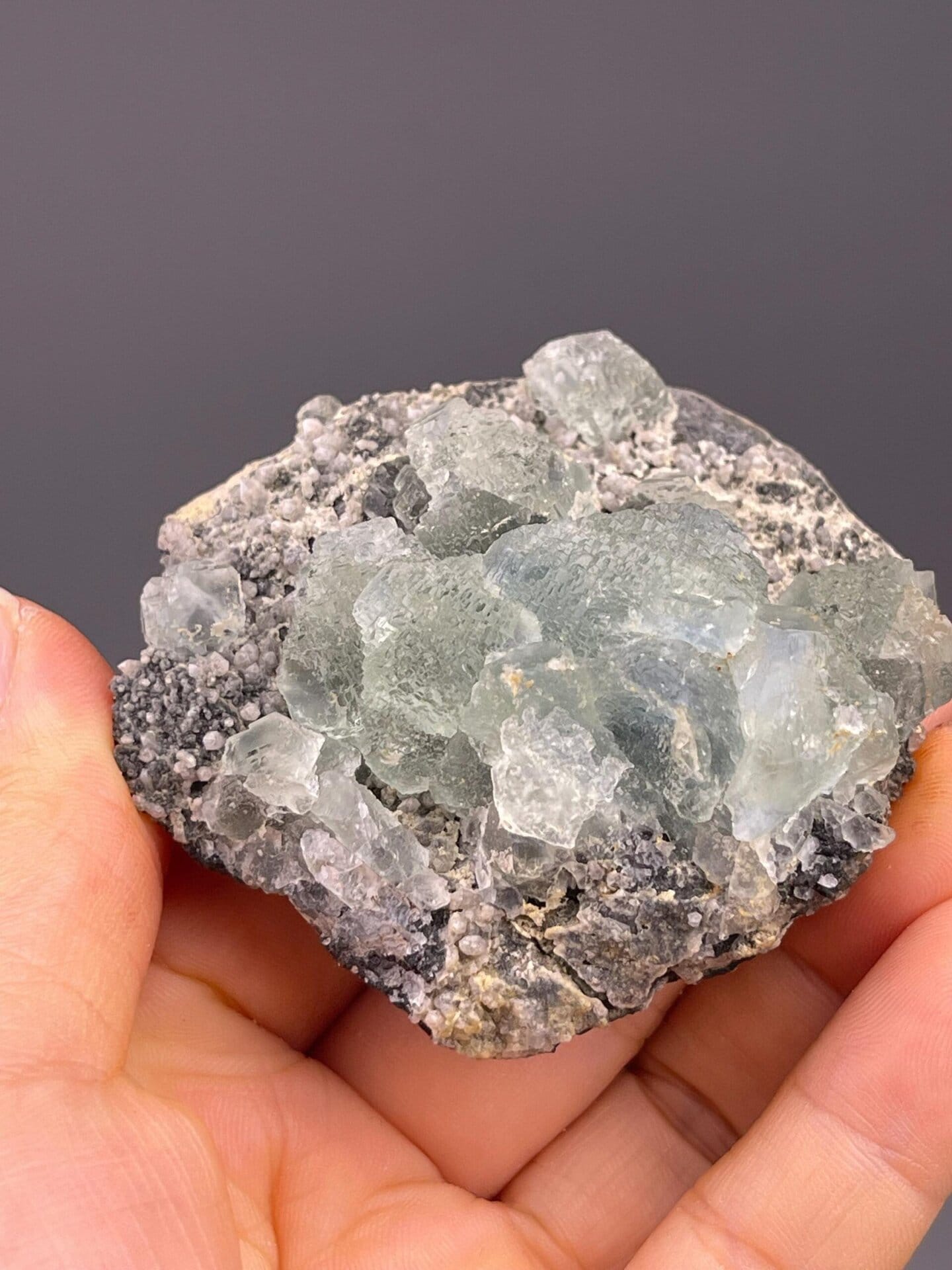 Green fluorite cluster side profile Fujian