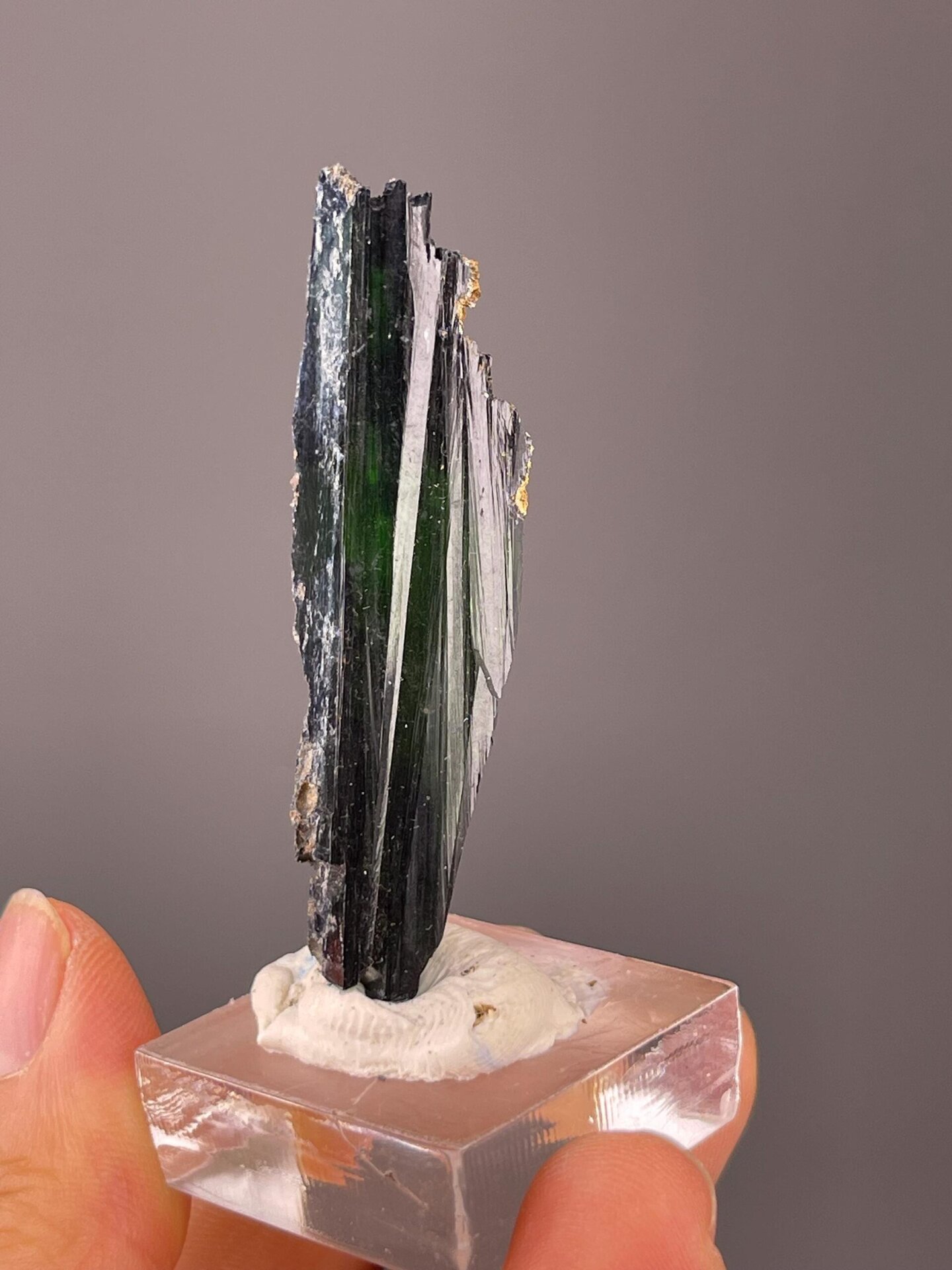 Green crystal termination tip close-up