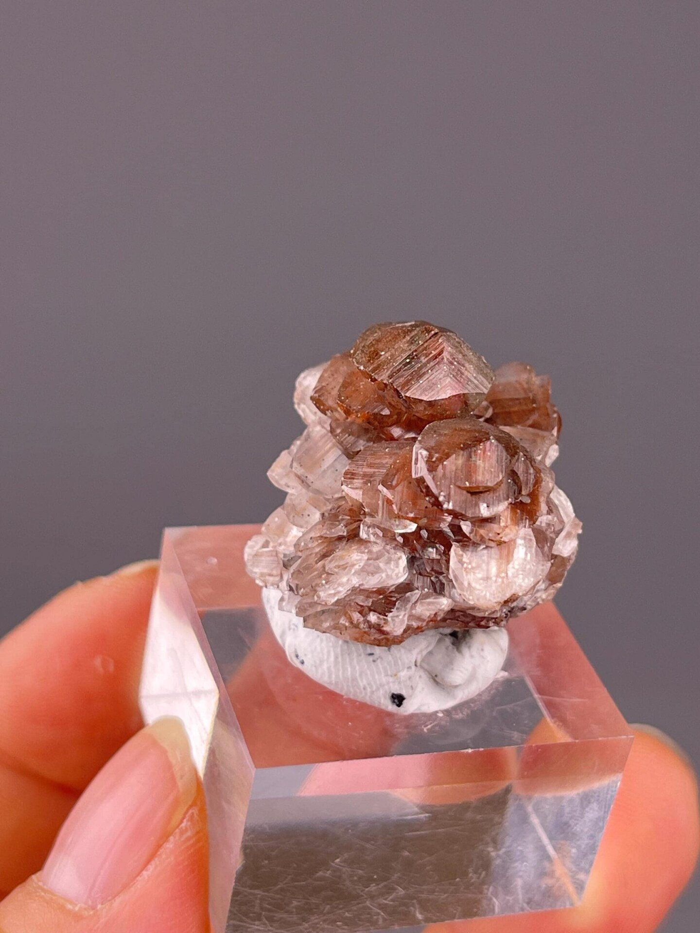 Red calcite overhead top-down view